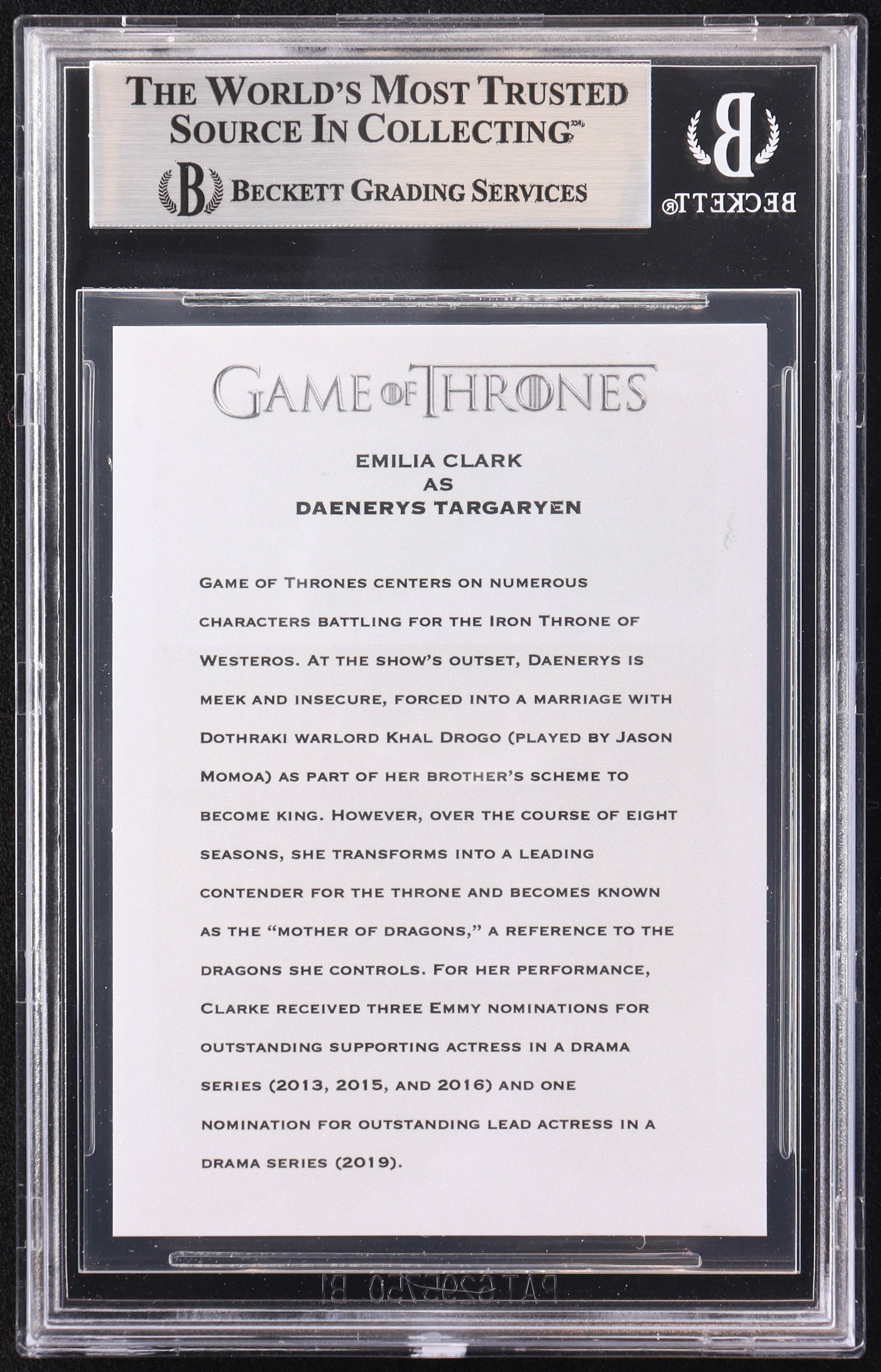 Emilia Clarke Signed "Game of Thrones" Custom Trading Card (BGS) at PristineAuction.com Emilia Clarke Signed "Game of Thrones" Custom Trading Card (BGS) at PristineAuction.com