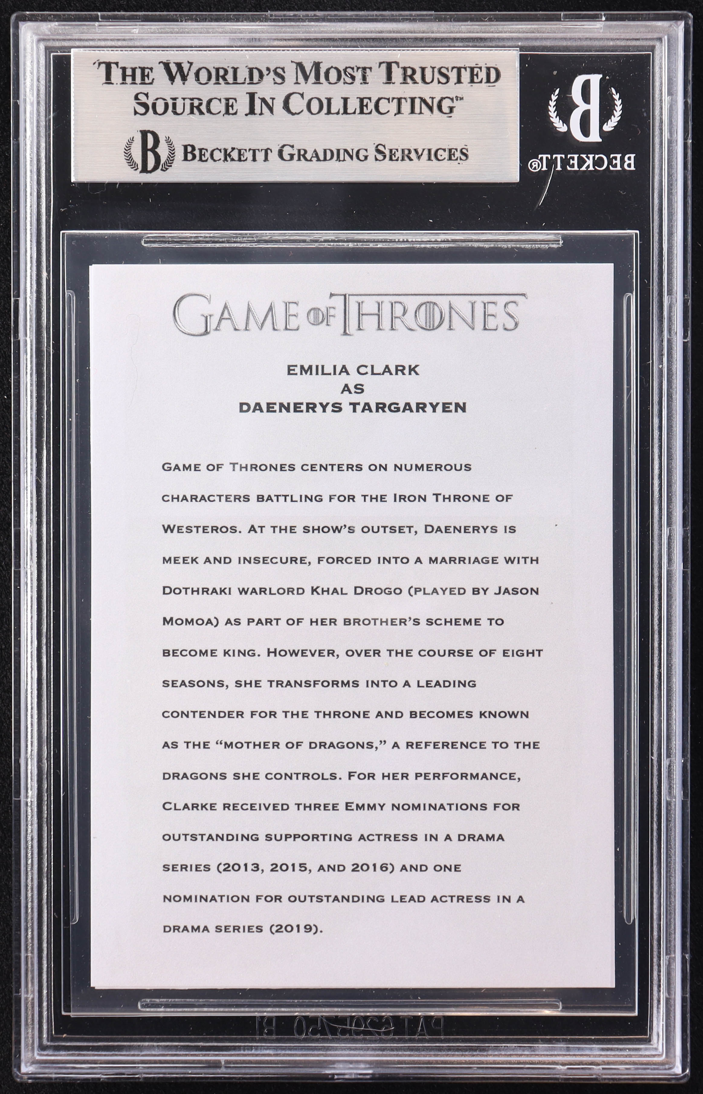 Emilia Clarke Signed "Game of Thrones" Custom Trading Card (BGS) at PristineAuction.com Emilia Clarke Signed "Game of Thrones" Custom Trading Card (BGS) at PristineAuction.com