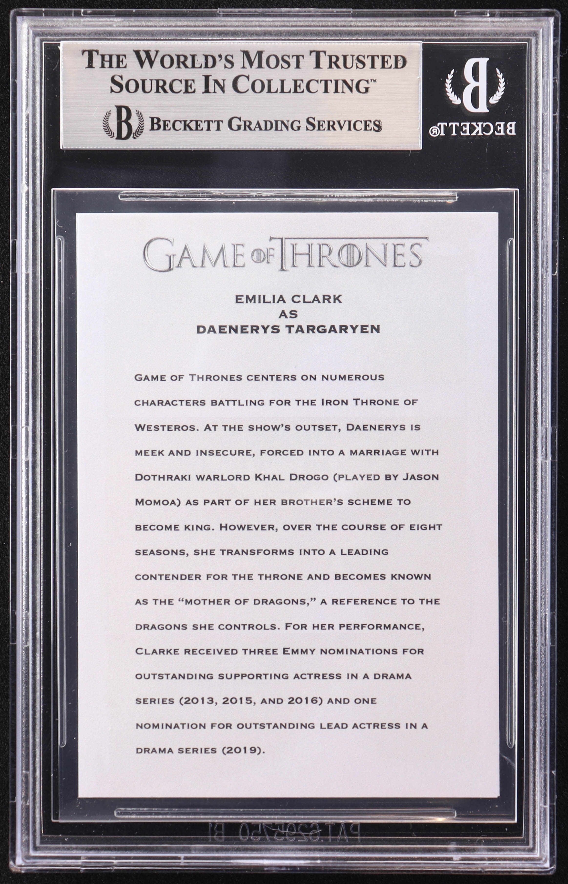 Emilia Clarke Signed "Game of Thrones" Custom Trading Card (BGS) at PristineAuction.com Emilia Clarke Signed "Game of Thrones" Custom Trading Card (BGS) at PristineAuction.com