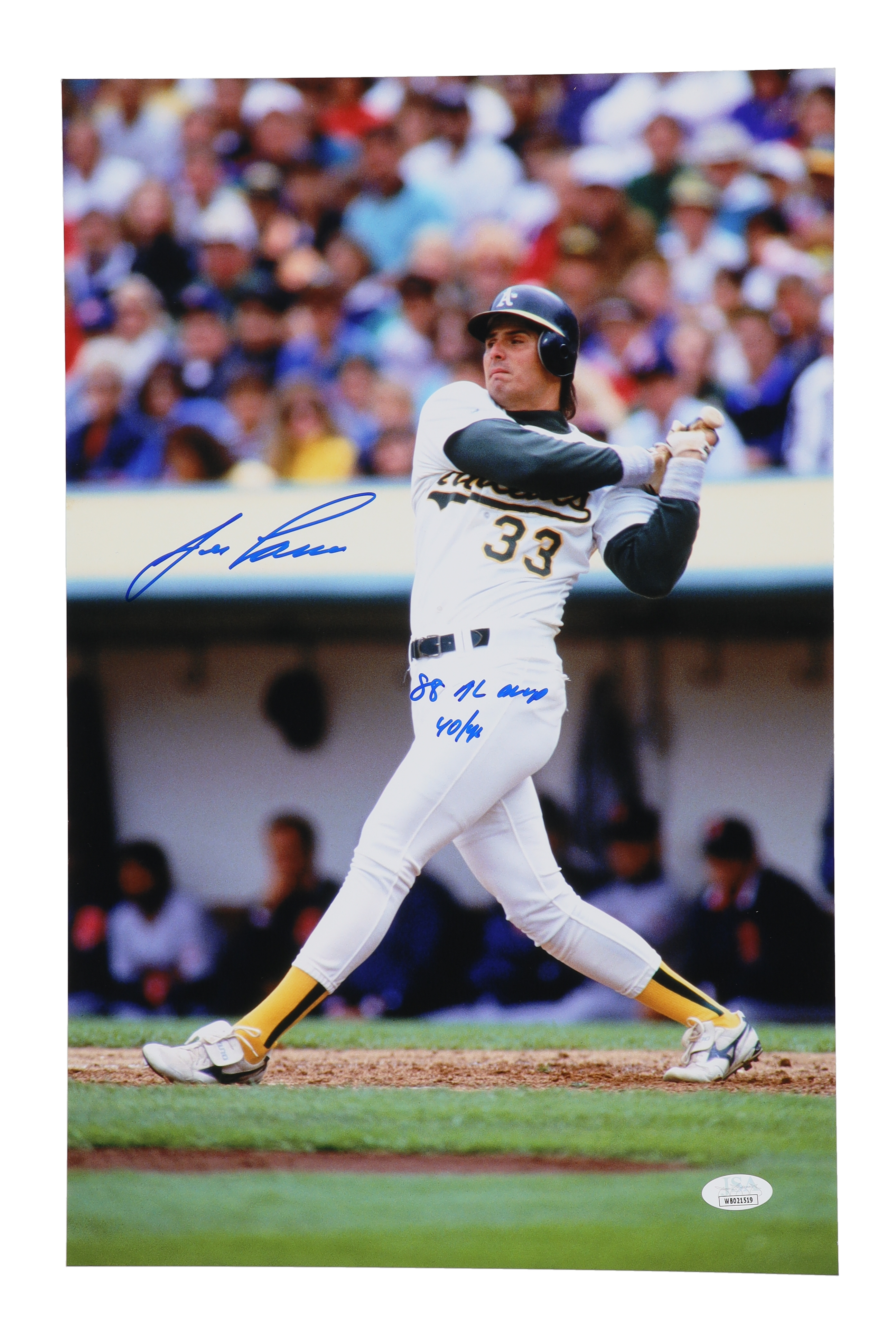 Jose Canseco Signed Athletics 11x17 Photo Inscribed "88 AL MVP" & "40/40" (JSA) at PristineAuction.com Jose Canseco Signed Athletics 11x17 Photo Inscribed "88 AL MVP" & "40/40" (JSA) at PristineAuction.com