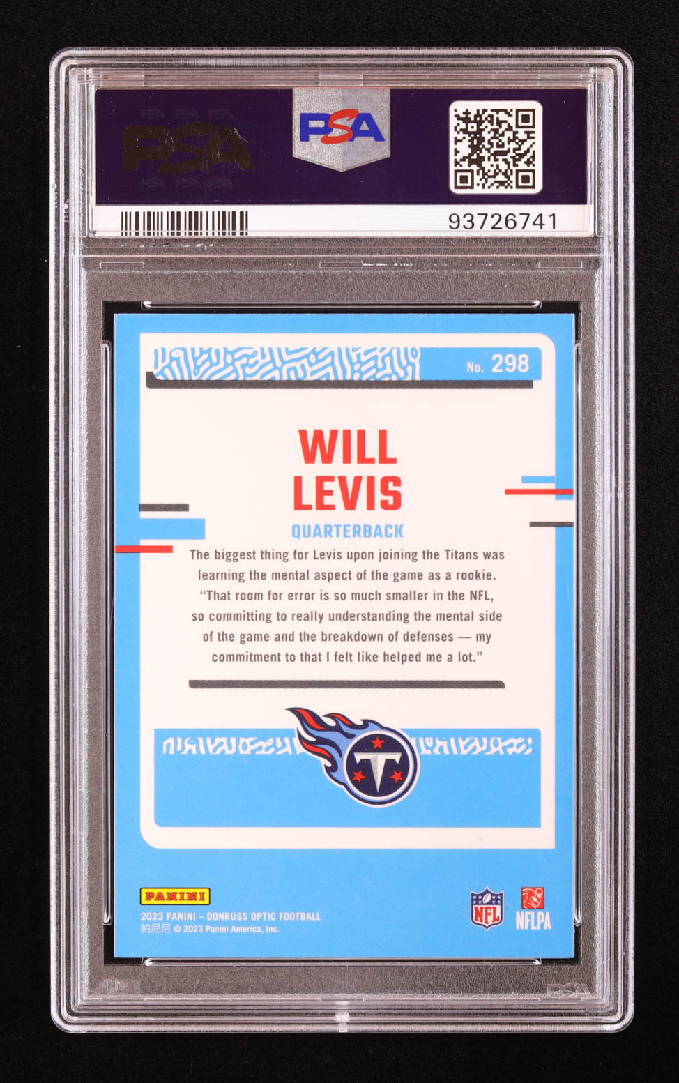 Will Levis 2023 Donruss Optic #298 RR RC (PSA 10) at PristineAuction.com Will Levis 2023 Donruss Optic #298 RR RC (PSA 10) at PristineAuction.com