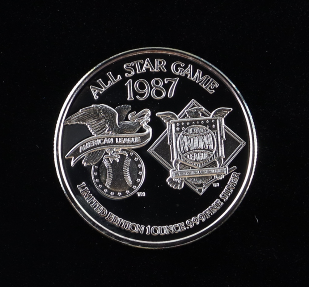 1987 LE MLB All Star Game Commemorative 1oz .999 Fine Silver Medallion With Display Box at PristineAuction.com 1987 LE MLB All Star Game Commemorative 1oz .999 Fine Silver Medallion With Display Box at PristineAuction.com