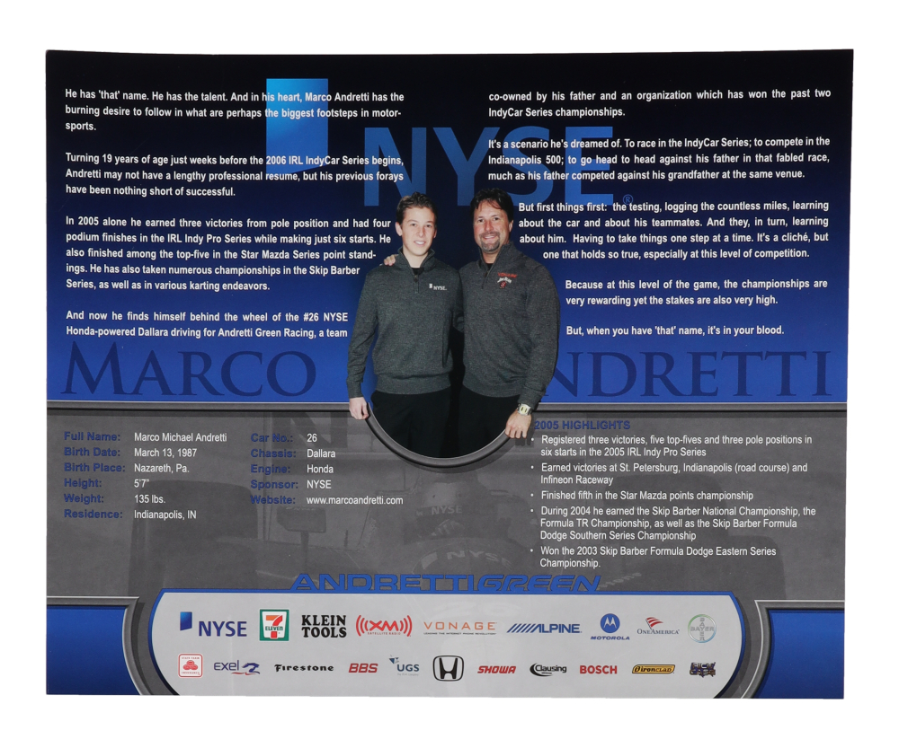 Photo Dédicacée Marco Andretti – Formule 1, Autographe, Saison 2009-2010