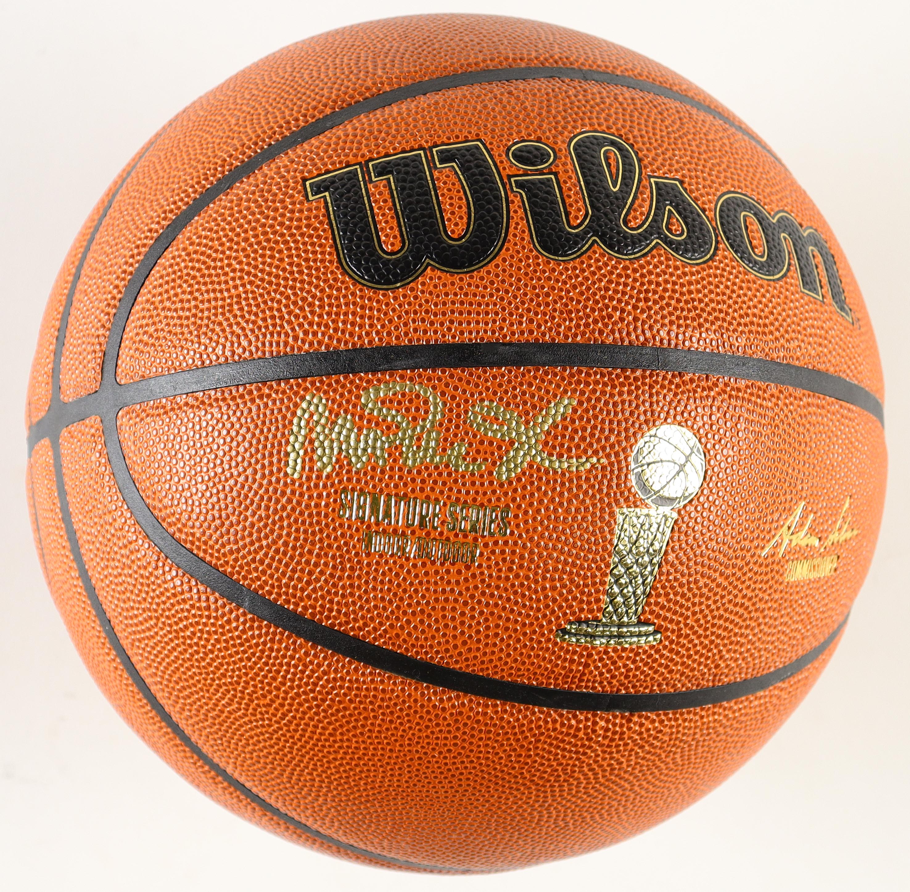 Magic Johnson Signed NBA Finals Trophy Basketball With Wood Display Stand (Beckett) at PristineAuction.com Magic Johnson Signed NBA Finals Trophy Basketball With Wood Display Stand (Beckett) at PristineAuction.com