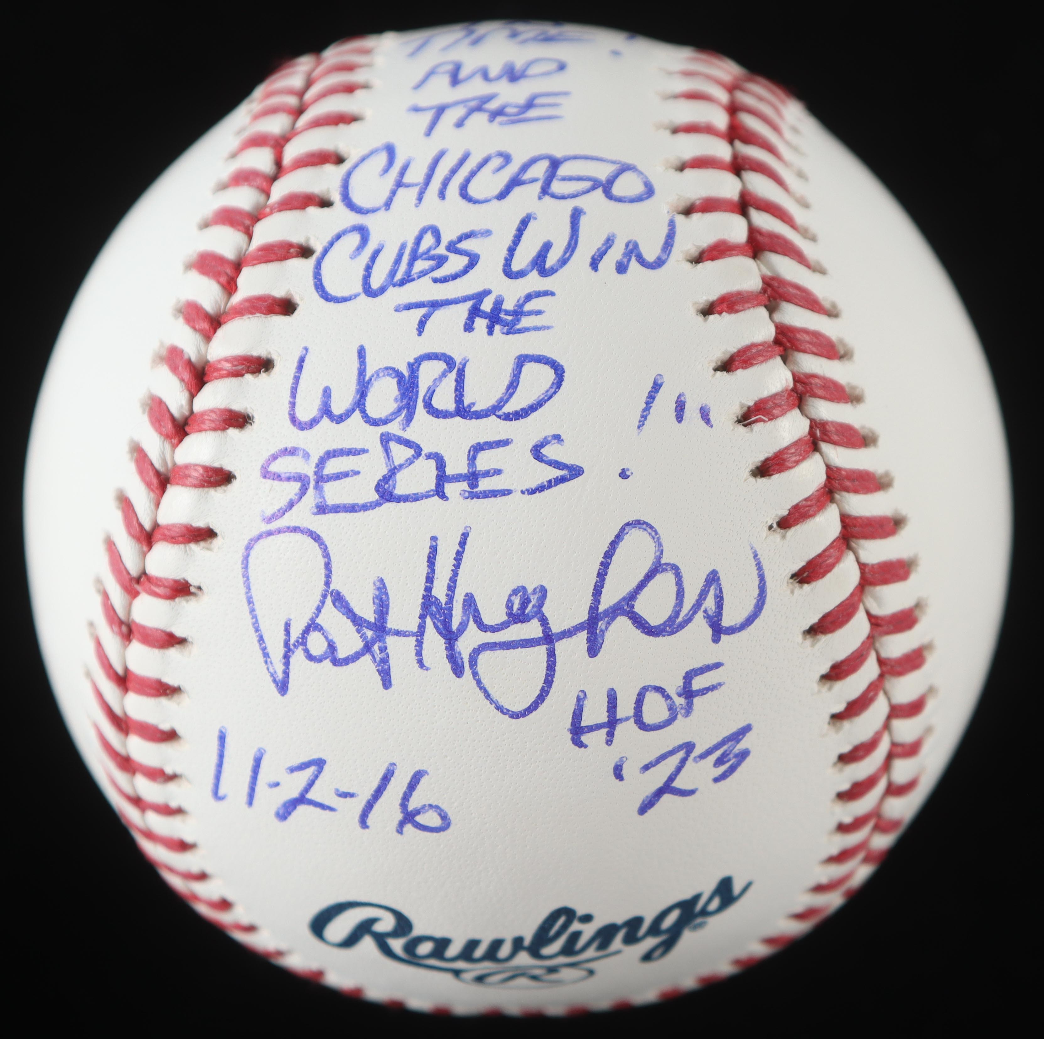 Pat Hughes Signed OML Baseball with Extensive Inscription from 2016 Cubs World Series Final Out Call (JSA) at PristineAuction.com Pat Hughes Signed OML Baseball with Extensive Inscription from 2016 Cubs World Series Final Out Call (JSA) at PristineAuction.com