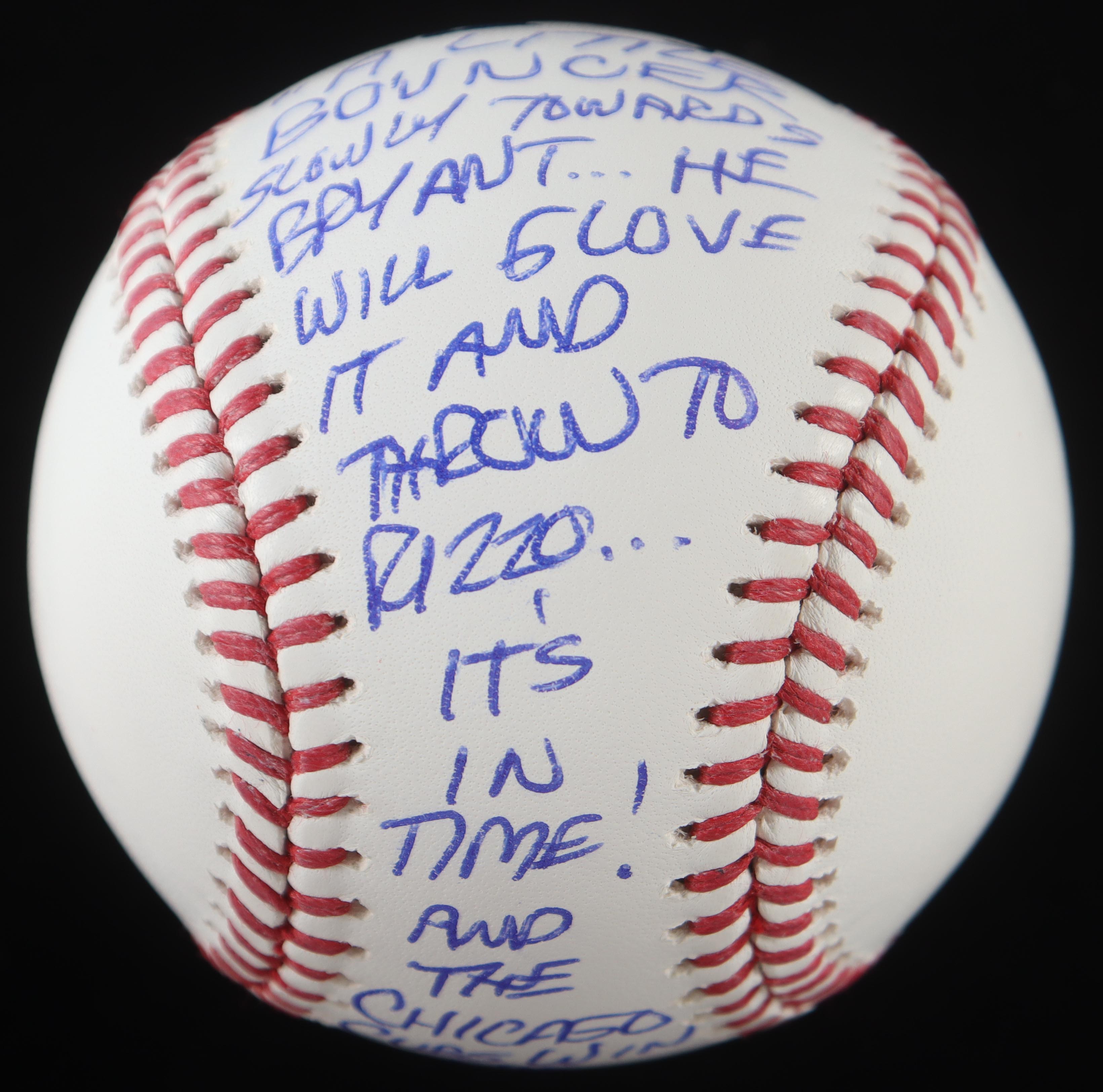 Pat Hughes Signed OML Baseball with Extensive Inscription from 2016 Cubs World Series Final Out Call (JSA) at PristineAuction.com Pat Hughes Signed OML Baseball with Extensive Inscription from 2016 Cubs World Series Final Out Call (JSA) at PristineAuction.com