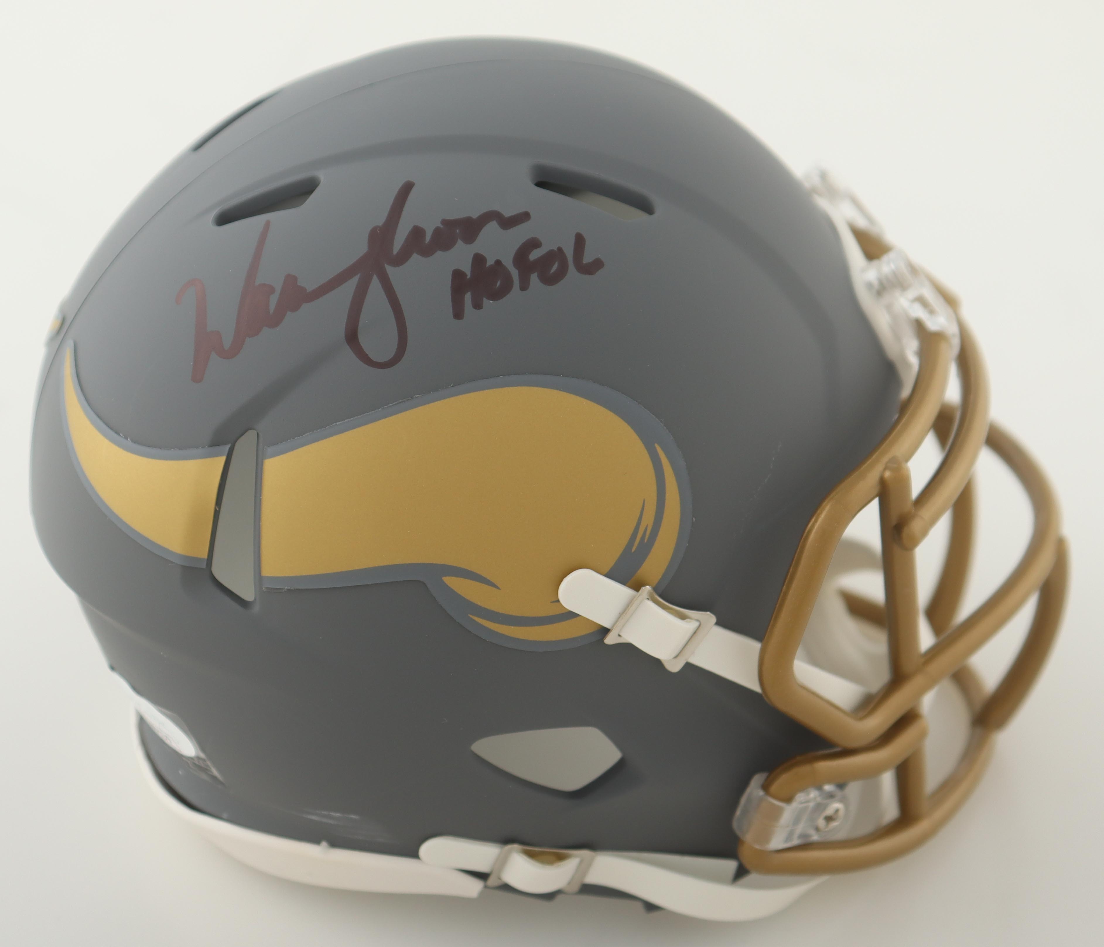 Warren Moon Signed Vikings Slate Alternate Speed Mini Helmet Inscribed "HOF 06" (JSA) at PristineAuction.com Warren Moon Signed Vikings Slate Alternate Speed Mini Helmet Inscribed "HOF 06" (JSA) at PristineAuction.com