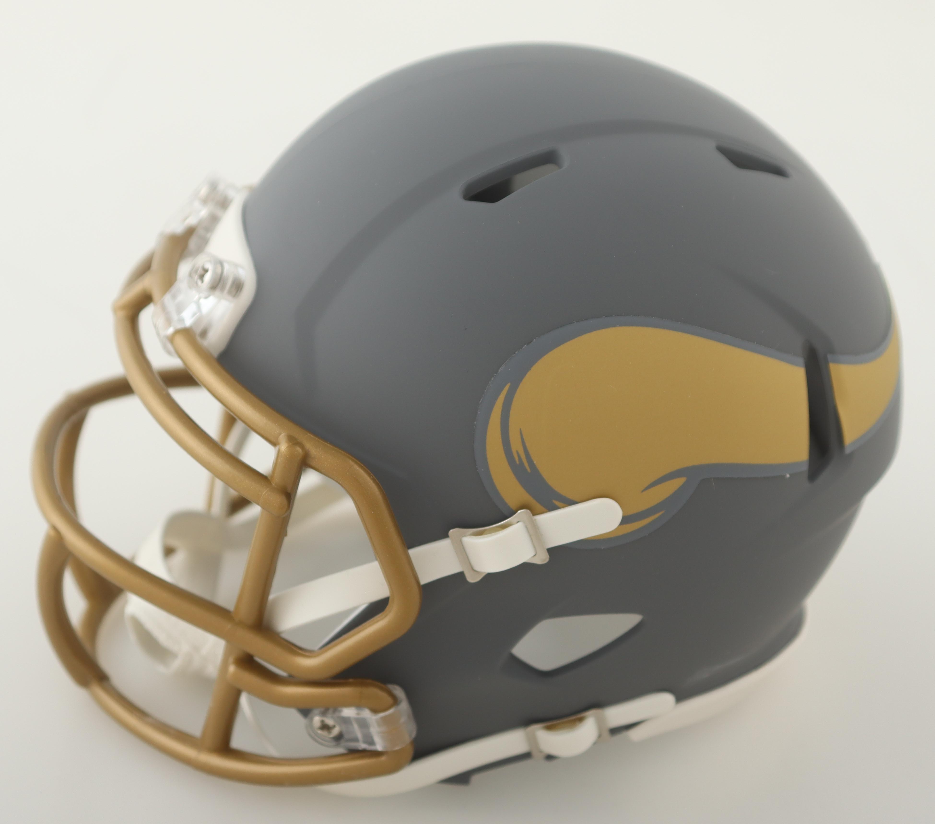 Warren Moon Signed Vikings Slate Alternate Speed Mini Helmet Inscribed "HOF 06" (JSA) at PristineAuction.com Warren Moon Signed Vikings Slate Alternate Speed Mini Helmet Inscribed "HOF 06" (JSA) at PristineAuction.com