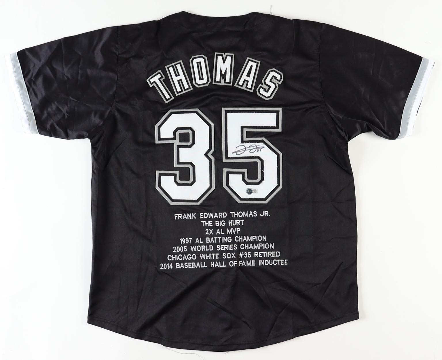 Frank Thomas Signed Career Stat Highlight Jersey (Beckett) at PristineAuction.com Frank Thomas Signed Career Stat Highlight Jersey (Beckett) at PristineAuction.com