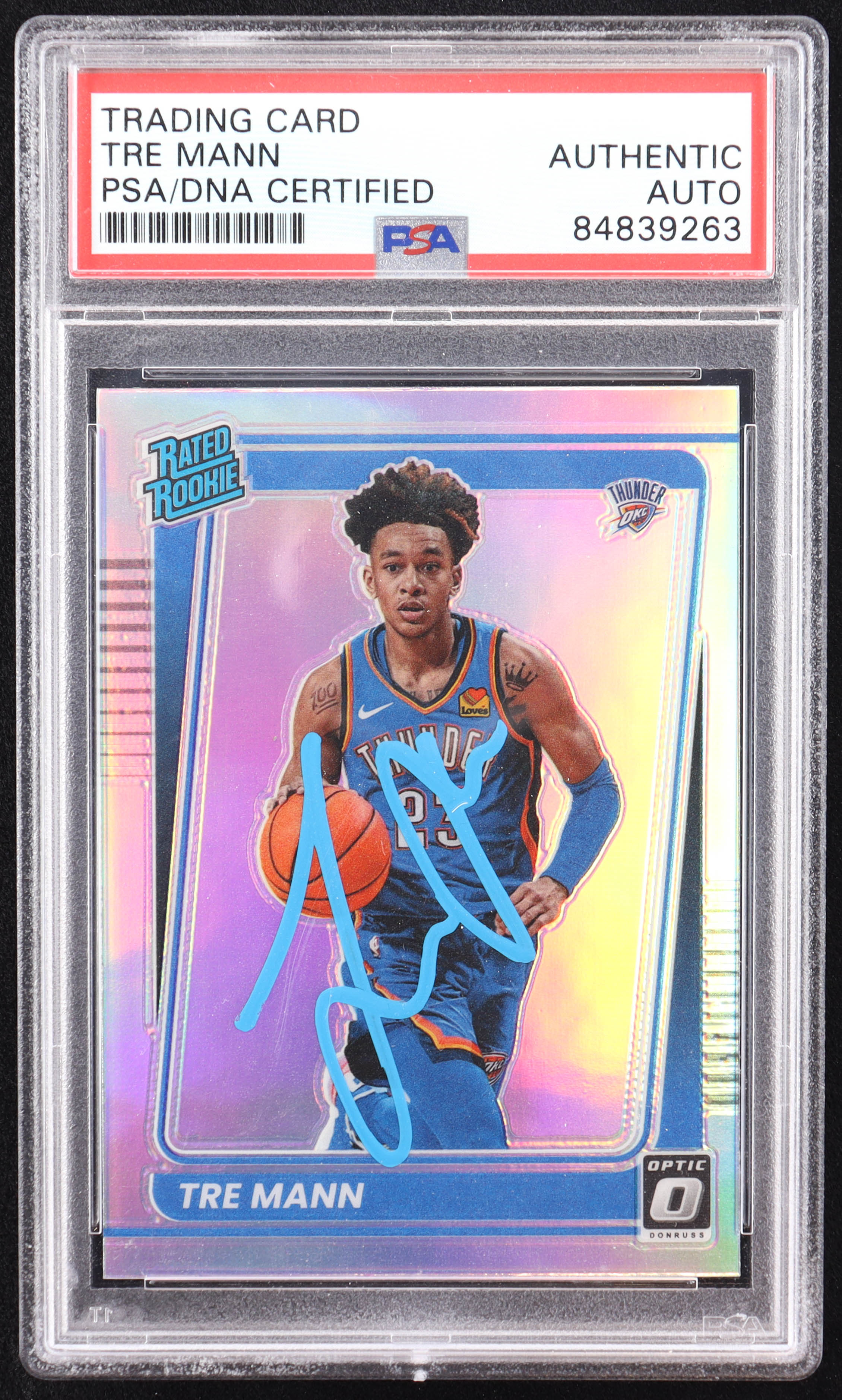 Tre Mann Signed 2021-22 Donruss Optic Holo #168 RC (PSA) at PristineAuction.com Tre Mann Signed 2021-22 Donruss Optic Holo #168 RC (PSA) at PristineAuction.com