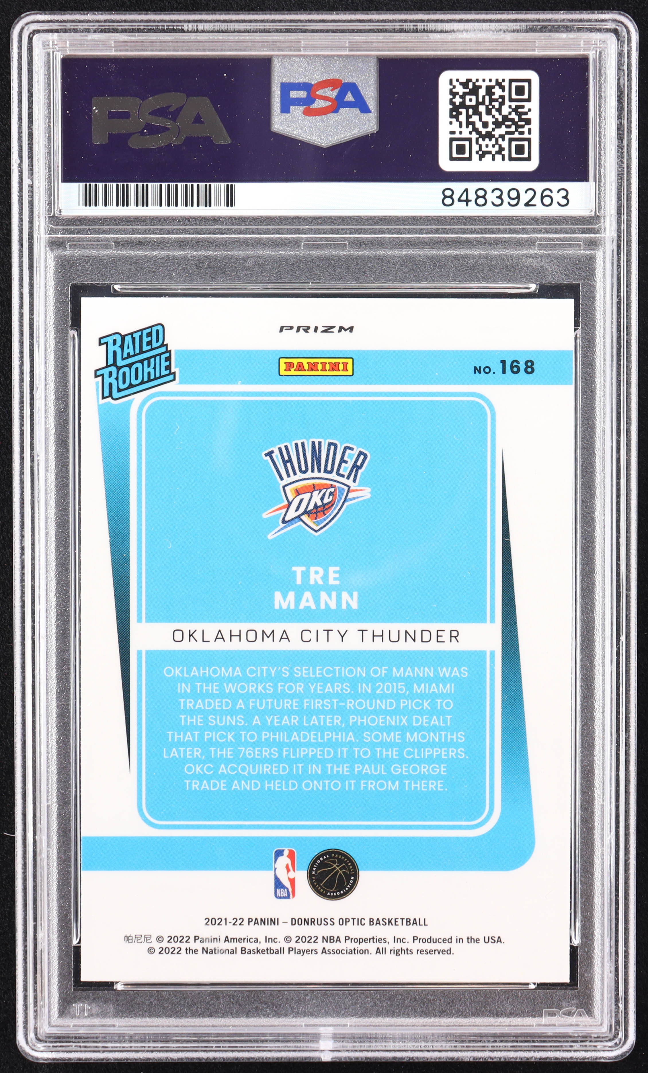 Tre Mann Signed 2021-22 Donruss Optic Holo #168 RC (PSA) at PristineAuction.com Tre Mann Signed 2021-22 Donruss Optic Holo #168 RC (PSA) at PristineAuction.com