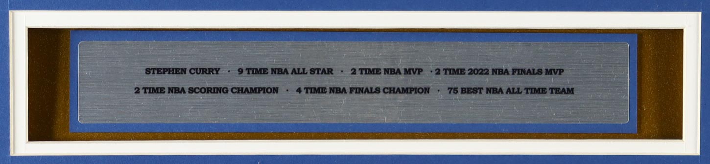 Stephen Curry Signed Custom Framed Jersey Display With (2) Finals Cloth Patches (JSA) at PristineAuction.com Stephen Curry Signed Custom Framed Jersey Display With (2) Finals Cloth Patches (JSA) at PristineAuction.com