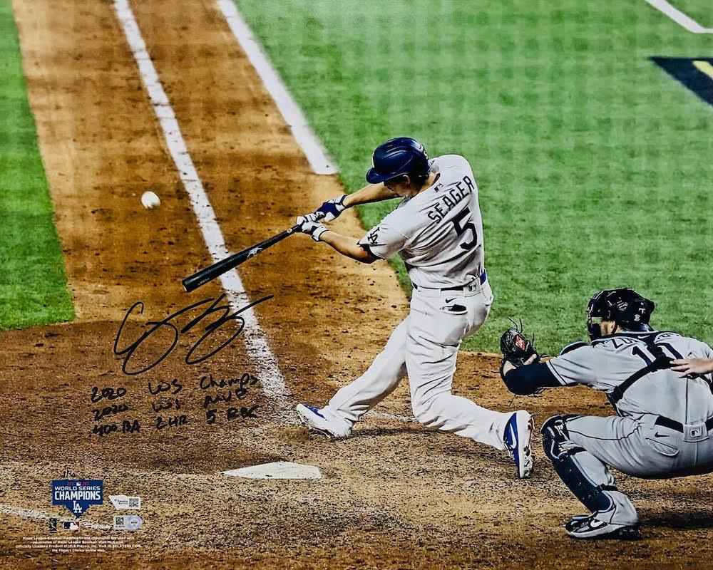 Corey Seager Signed Dodgers LE 16x20 Photo with Multiple World Series Stat Inscriptions (Fanatics & MLB) at PristineAuction.com Corey Seager Signed Dodgers LE 16x20 Photo with Multiple World Series Stat Inscriptions (Fanatics & MLB) at PristineAuction.com
