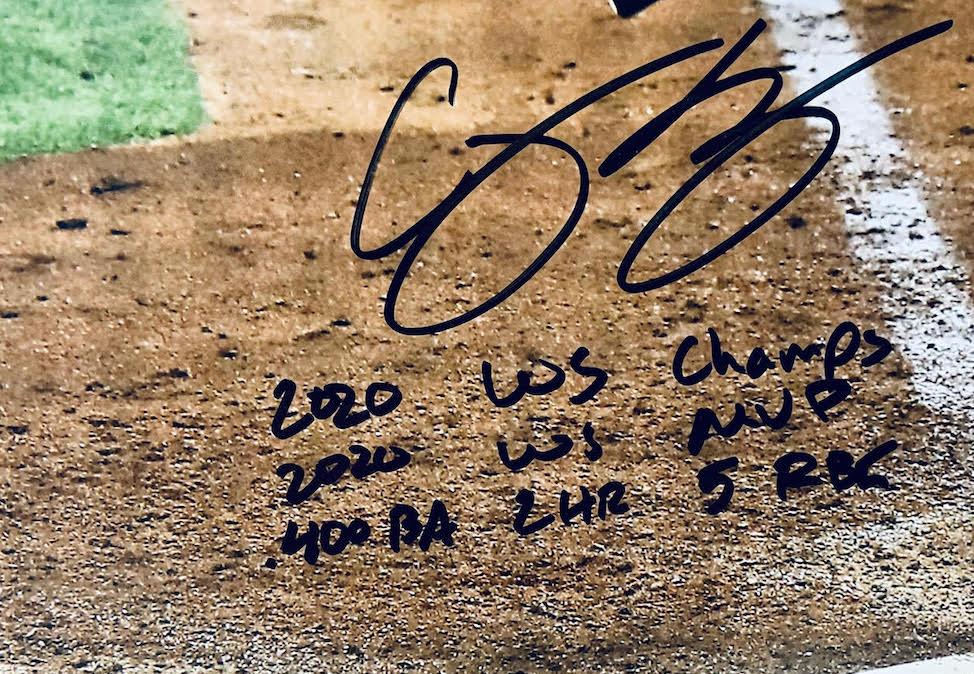 Corey Seager Signed Dodgers LE 16x20 Photo with Multiple World Series Stat Inscriptions (Fanatics & MLB) at PristineAuction.com Corey Seager Signed Dodgers LE 16x20 Photo with Multiple World Series Stat Inscriptions (Fanatics & MLB) at PristineAuction.com