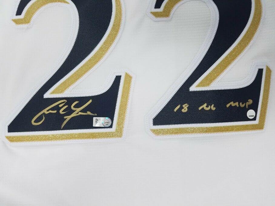 Christian Yelich Signed Authentic Majestic Brewers Jersey Inscribed "18 NL MVP" (Steiner & MLB) at PristineAuction.com Christian Yelich Signed Authentic Majestic Brewers Jersey Inscribed "18 NL MVP" (Steiner & MLB) at PristineAuction.com