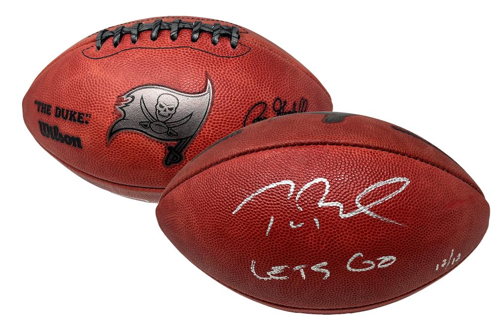 Tom Brady Signed LE Metallic Buccaneers Logo Football Inscribed "Let's Go" (Fanatics) at PristineAuction.com Tom Brady Signed LE Metallic Buccaneers Logo Football Inscribed "Let's Go" (Fanatics) at PristineAuction.com