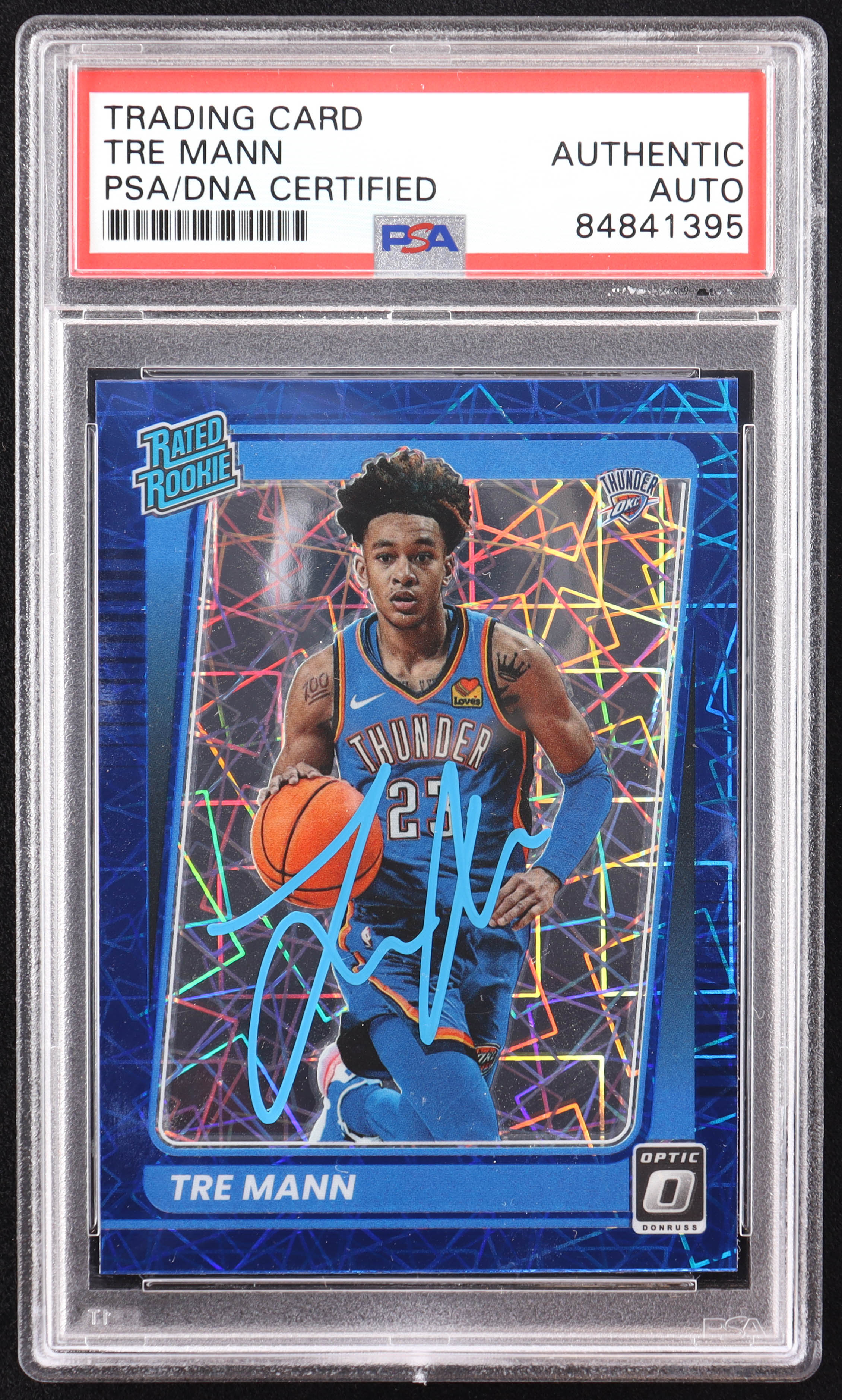 Tre Mann Signed 2021-22 Donruss Optic Blue Velocity #168 RC (PSA) at PristineAuction.com Tre Mann Signed 2021-22 Donruss Optic Blue Velocity #168 RC (PSA) at PristineAuction.com