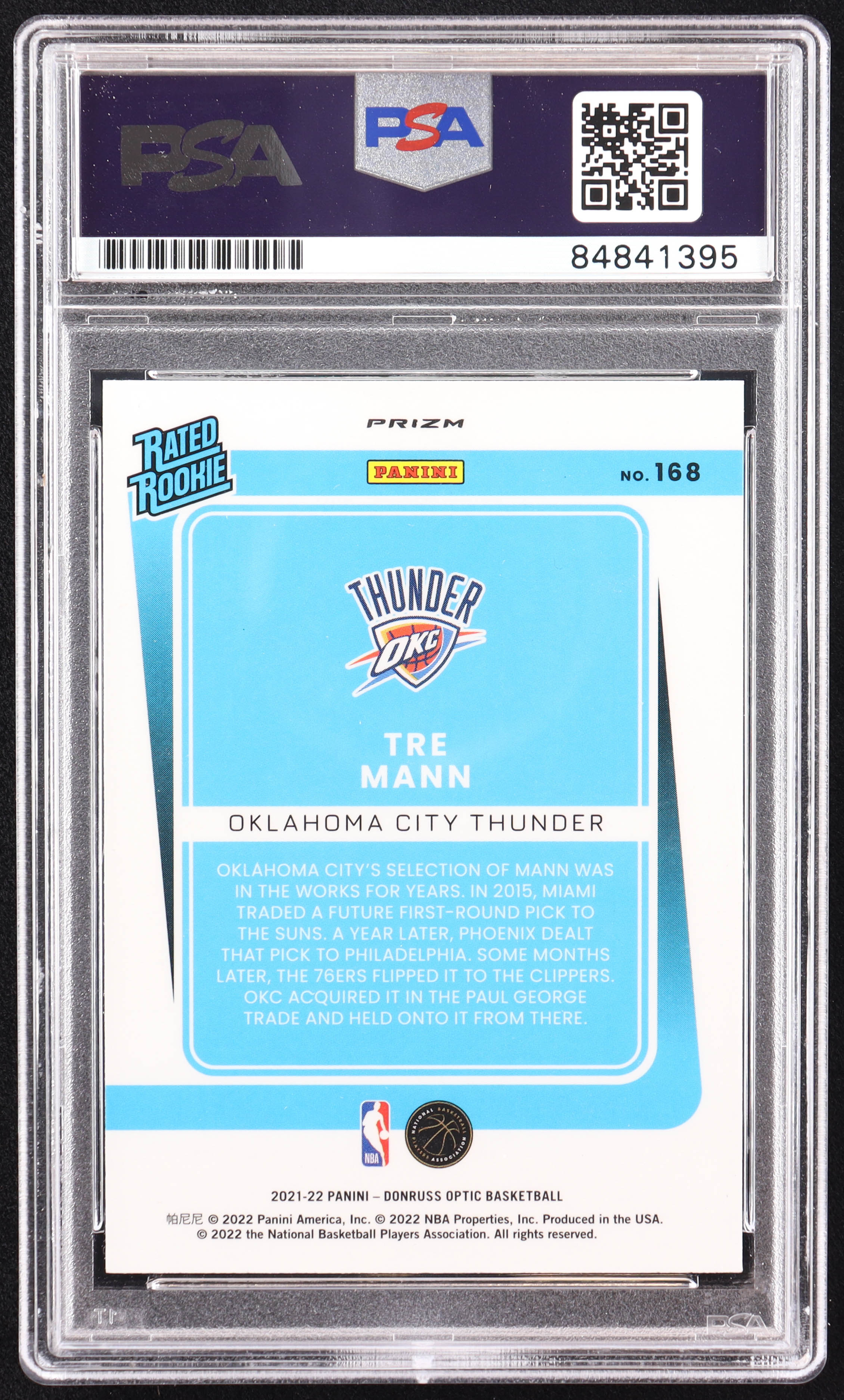 Tre Mann Signed 2021-22 Donruss Optic Blue Velocity #168 RC (PSA) at PristineAuction.com Tre Mann Signed 2021-22 Donruss Optic Blue Velocity #168 RC (PSA) at PristineAuction.com