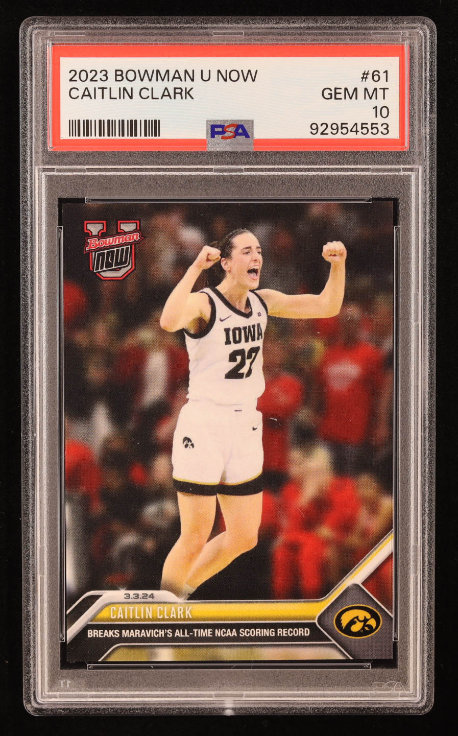 Caitlin Clark 2023-24 Bowman University Now #61 RC (PSA 10) at PristineAuction.com Caitlin Clark 2023-24 Bowman University Now #61 RC (PSA 10) at PristineAuction.com