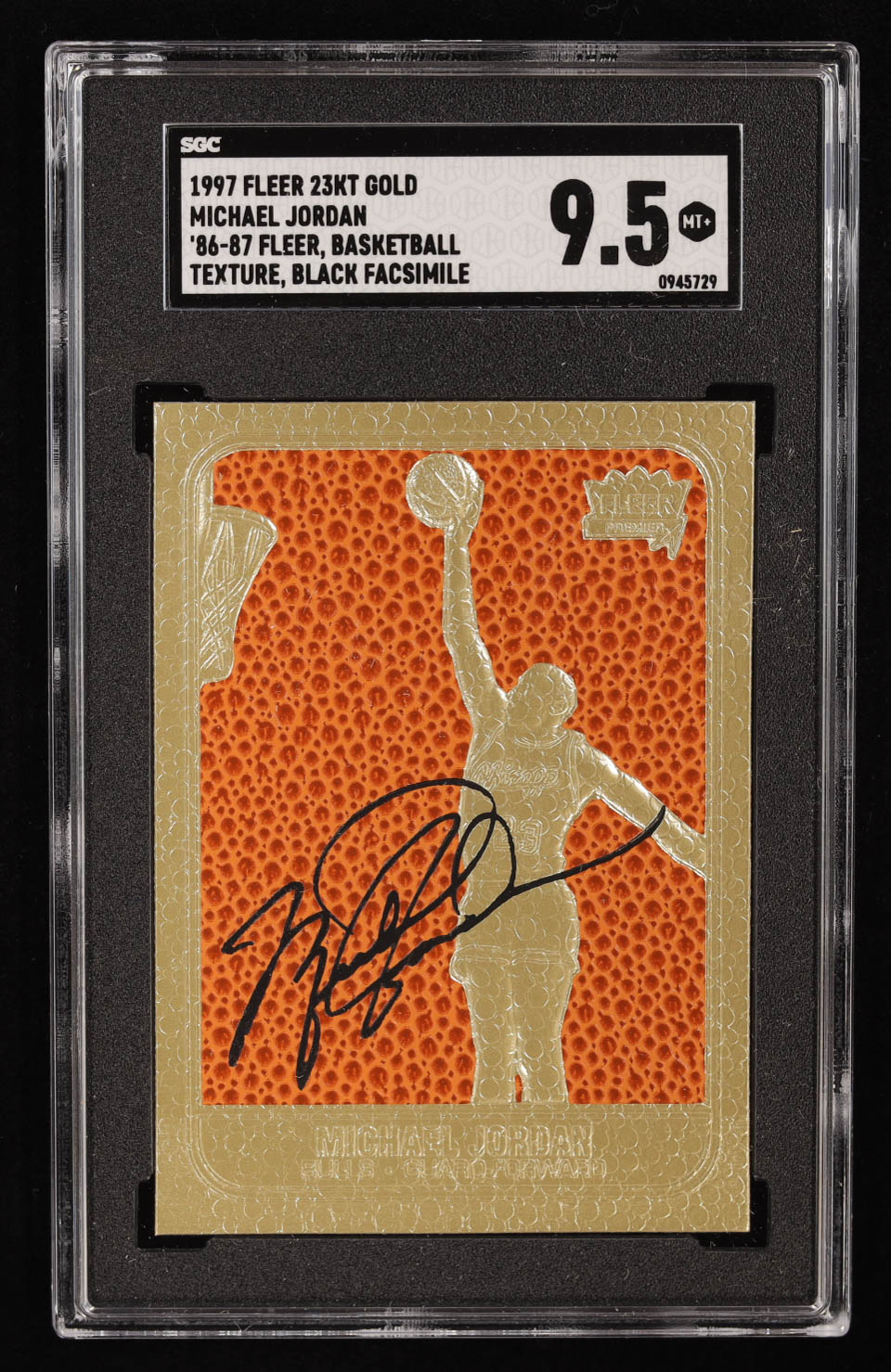 Michael Jordan 1997 Fleer Premier Feel the Game Signature Series 23KT Gold Card (SGC 9.5) at PristineAuction.com Michael Jordan 1997 Fleer Premier Feel the Game Signature Series 23KT Gold Card (SGC 9.5) at PristineAuction.com