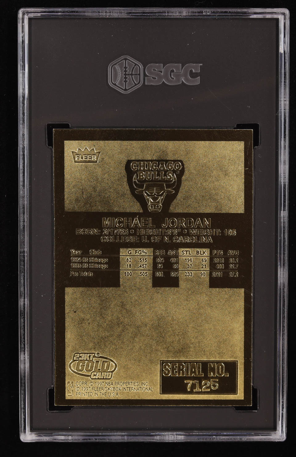 Michael Jordan 1997 Fleer Premier Feel the Game Signature Series 23KT Gold Card (SGC 9.5) at PristineAuction.com Michael Jordan 1997 Fleer Premier Feel the Game Signature Series 23KT Gold Card (SGC 9.5) at PristineAuction.com