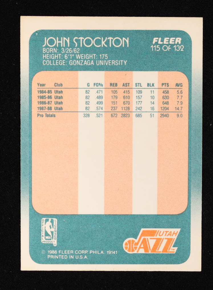 John Stockton 1988 Fleer #115 RC at PristineAuction.com John Stockton 1988 Fleer #115 RC at PristineAuction.com