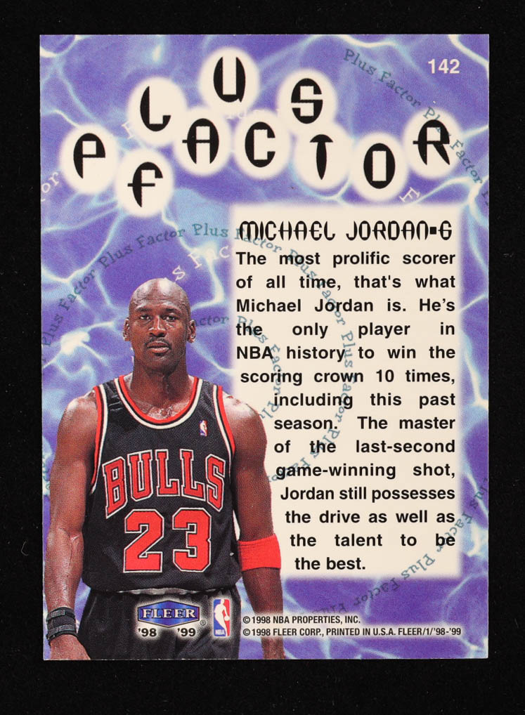 Michael Jordan 1998-99 Fleer Tradition Plus Factor #142 at PristineAuction.com Michael Jordan 1998-99 Fleer Tradition Plus Factor #142 at PristineAuction.com