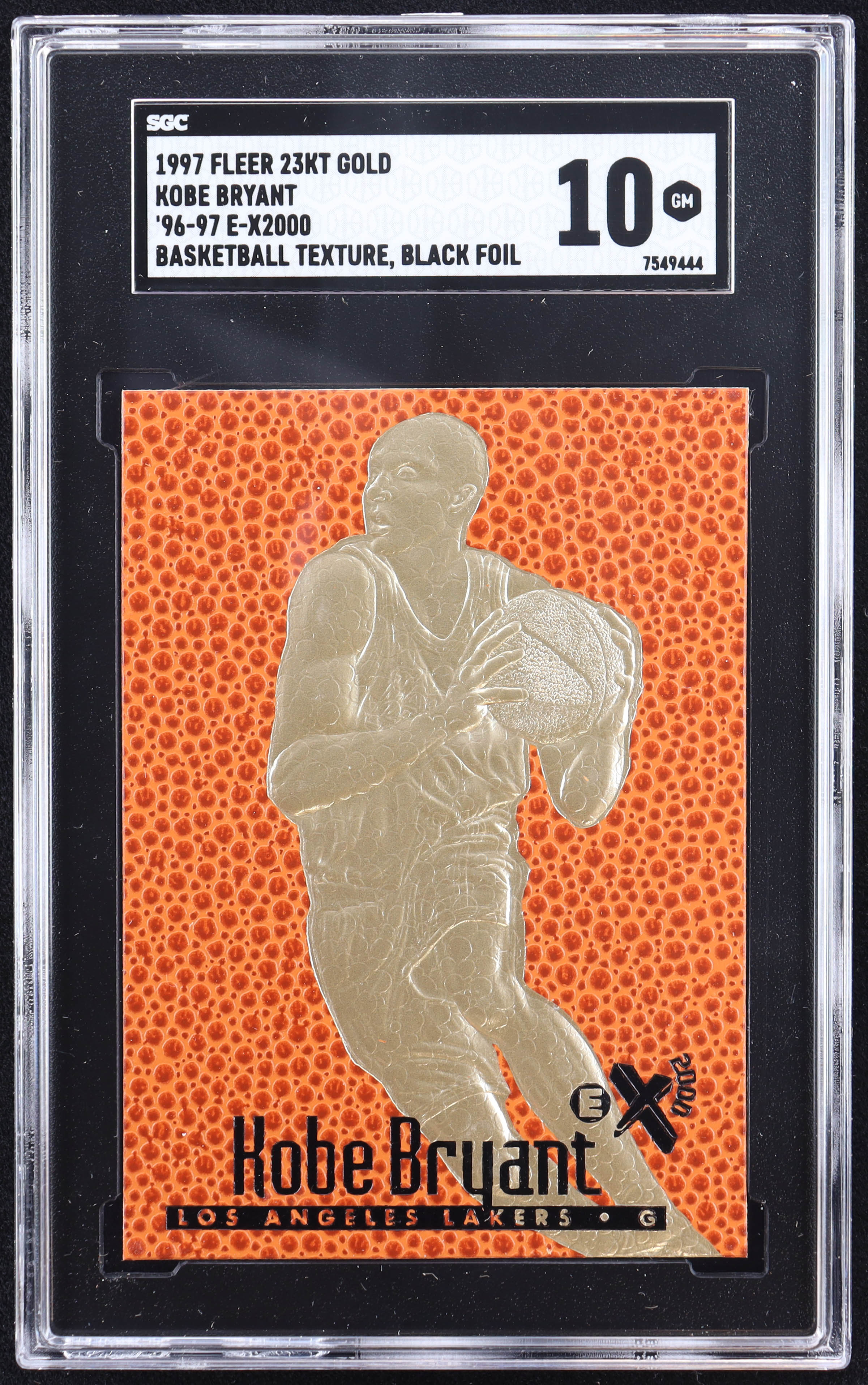 Kobe Bryant 1996-97 Fleer 23Kt Gold Basketball Texture Black Foil RC / '96-97 E-X2000 (SGC 10) at PristineAuction.com Kobe Bryant 1996-97 Fleer 23Kt Gold Basketball Texture Black Foil RC / '96-97 E-X2000 (SGC 10) at PristineAuction.com