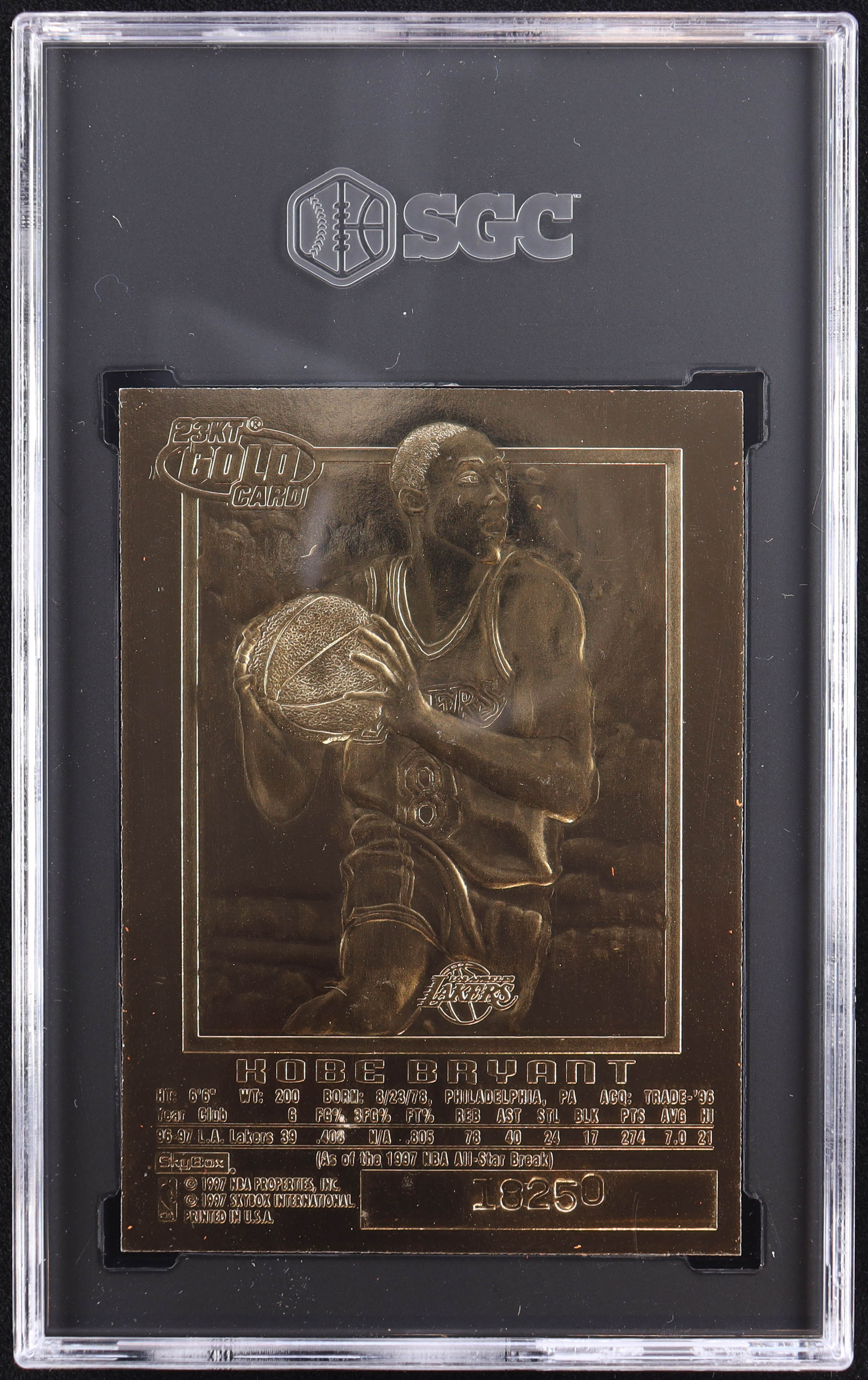 Kobe Bryant 1996-97 Fleer 23Kt Gold Basketball Texture Black Foil RC / '96-97 E-X2000 (SGC 10) at PristineAuction.com Kobe Bryant 1996-97 Fleer 23Kt Gold Basketball Texture Black Foil RC / '96-97 E-X2000 (SGC 10) at PristineAuction.com