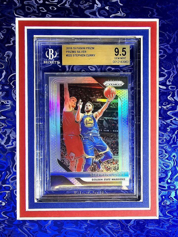 Stephen Curry Signed Warriors Custom Framed Nike Jersey LED Display Inscribed "3PT King" with 2018 Panini Prizm Silver #222 (BGS 9.5) & Signed Sticker on 2021-22 Panini Prizm NBA 75th Logo #14 (BGS) (JSA) at PristineAuction.com Stephen Curry Signed Warriors Custom Framed Nike Jersey LED Display Inscribed "3PT King" with 2018 Panini Prizm Silver #222 (BGS 9.5) & Signed Sticker on 2021-22 Panini Prizm NBA 75th Logo #14 (BGS) (JSA) at PristineAuction.com