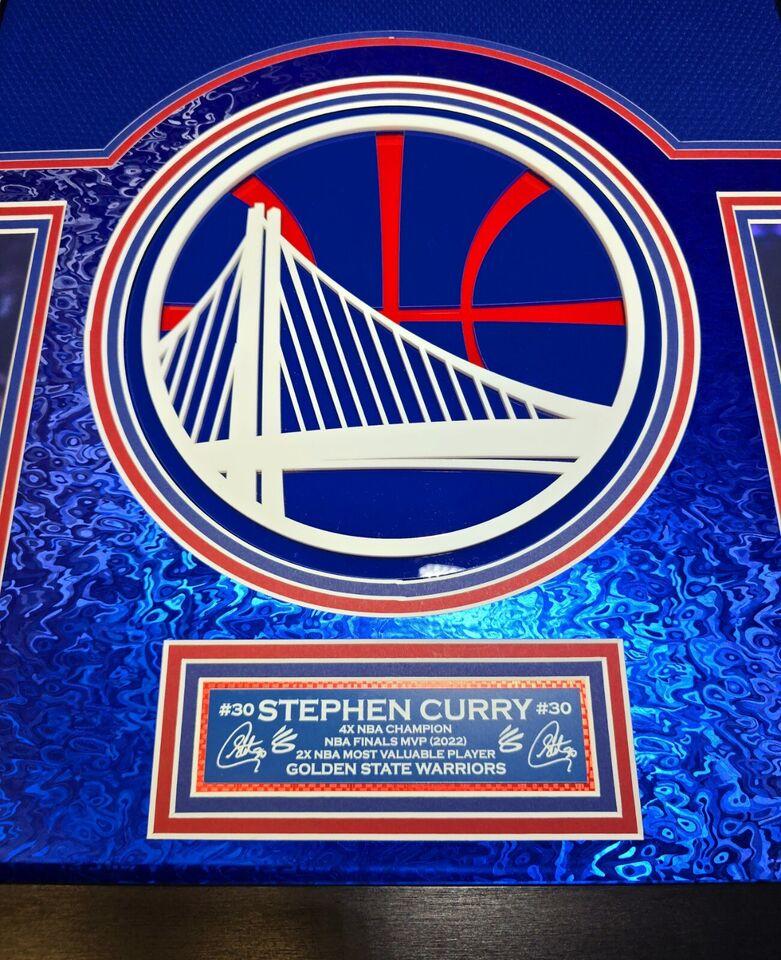 Stephen Curry Signed Warriors Custom Framed Nike Jersey LED Display Inscribed "3PT King" with 2018 Panini Prizm Silver #222 (BGS 9.5) & Signed Sticker on 2021-22 Panini Prizm NBA 75th Logo #14 (BGS) (JSA) at PristineAuction.com Stephen Curry Signed Warriors Custom Framed Nike Jersey LED Display Inscribed "3PT King" with 2018 Panini Prizm Silver #222 (BGS 9.5) & Signed Sticker on 2021-22 Panini Prizm NBA 75th Logo #14 (BGS) (JSA) at PristineAuction.com