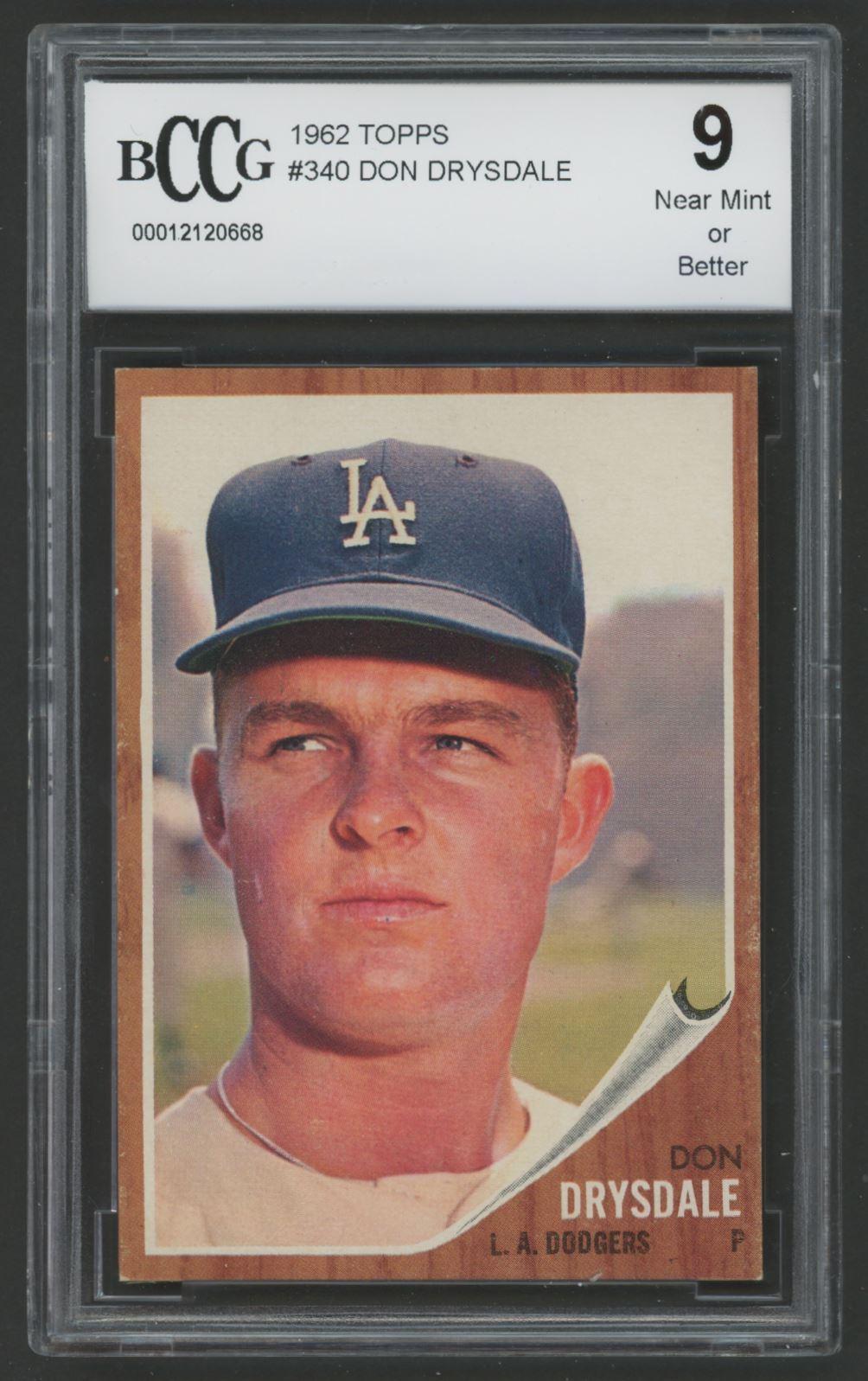 Don Drysdale 1962 Topps #340 (BCCG 9) at PristineAuction.com Don Drysdale 1962 Topps #340 (BCCG 9) at PristineAuction.com