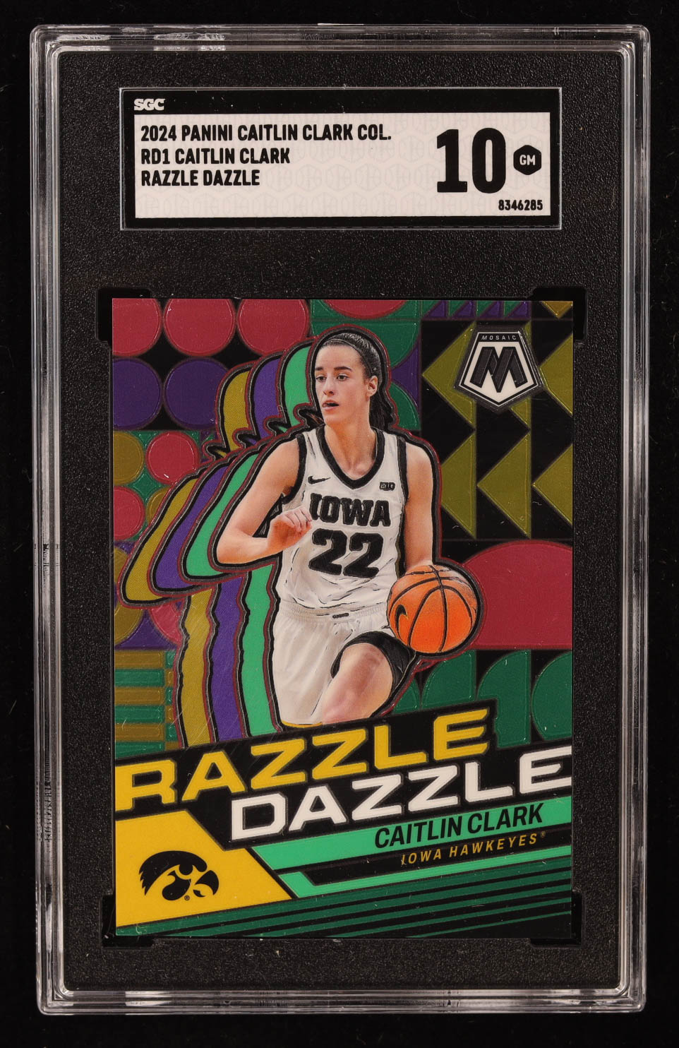 Caitlin Clark 2024 Panini Caitlin Clark Collection Mosaic Razzle Dazzle #RD1 RC (SGC 10) at PristineAuction.com Caitlin Clark 2024 Panini Caitlin Clark Collection Mosaic Razzle Dazzle #RD1 RC (SGC 10) at PristineAuction.com