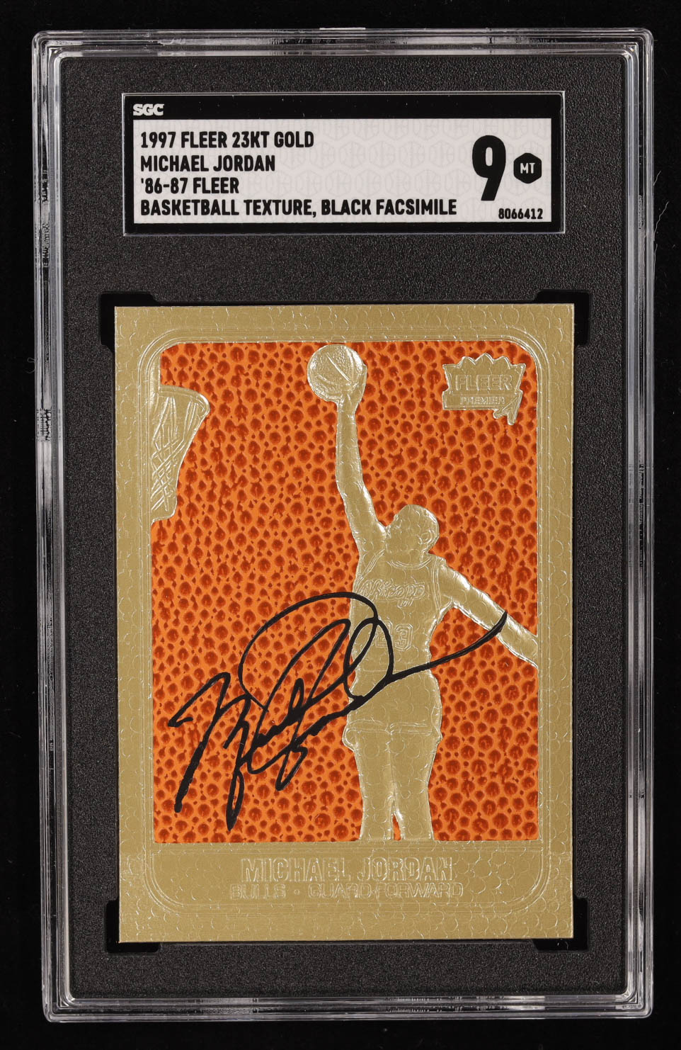 Michael Jordan 1997 Fleer Premier Feel the Game Signature Series 23KT Gold Card (SGC 9) at PristineAuction.com Michael Jordan 1997 Fleer Premier Feel the Game Signature Series 23KT Gold Card (SGC 9) at PristineAuction.com