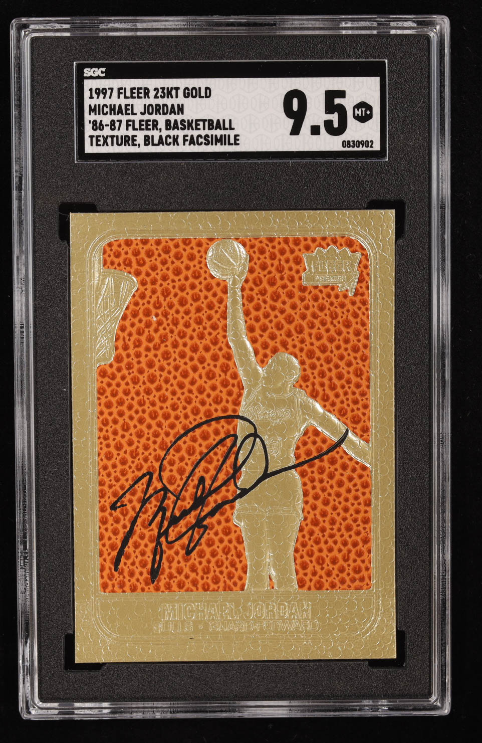 Michael Jordan 1997 Fleer Premier Feel the Game Signature Series 23KT Gold Card (SGC 9.5) at PristineAuction.com Michael Jordan 1997 Fleer Premier Feel the Game Signature Series 23KT Gold Card (SGC 9.5) at PristineAuction.com
