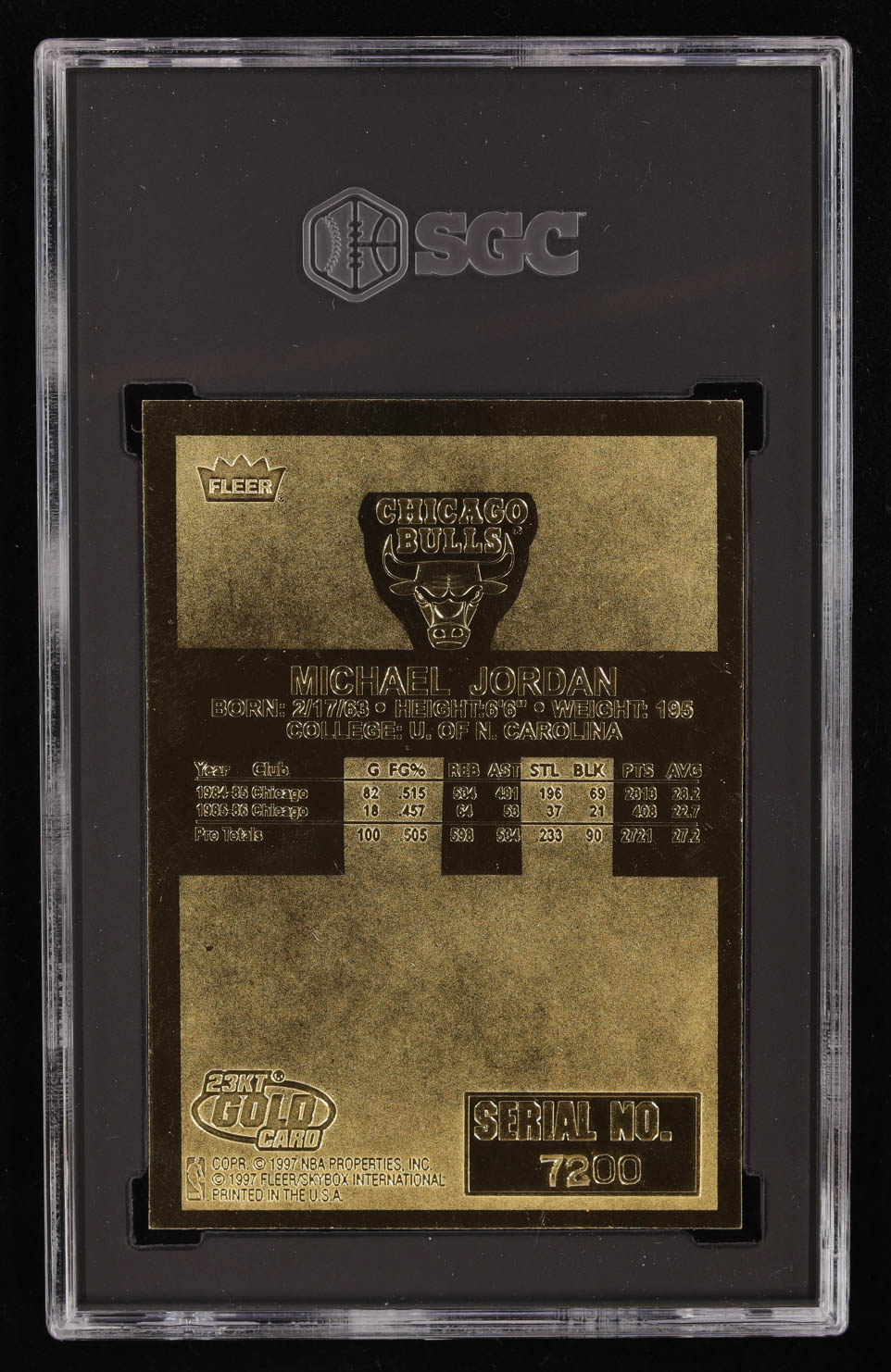 Michael Jordan 1997 Fleer Premier Feel the Game Signature Series 23KT Gold Card (SGC 9.5) at PristineAuction.com Michael Jordan 1997 Fleer Premier Feel the Game Signature Series 23KT Gold Card (SGC 9.5) at PristineAuction.com