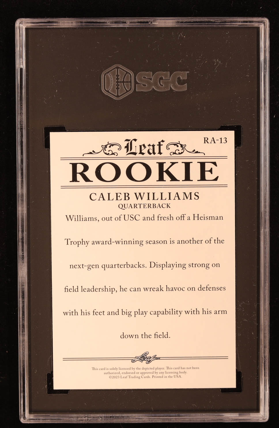Caleb Williams 2023 Leaf Rookie Achievement Gold #RA13 RC #/25 (SGC 10) at PristineAuction.com Caleb Williams 2023 Leaf Rookie Achievement Gold #RA13 RC #/25 (SGC 10) at PristineAuction.com