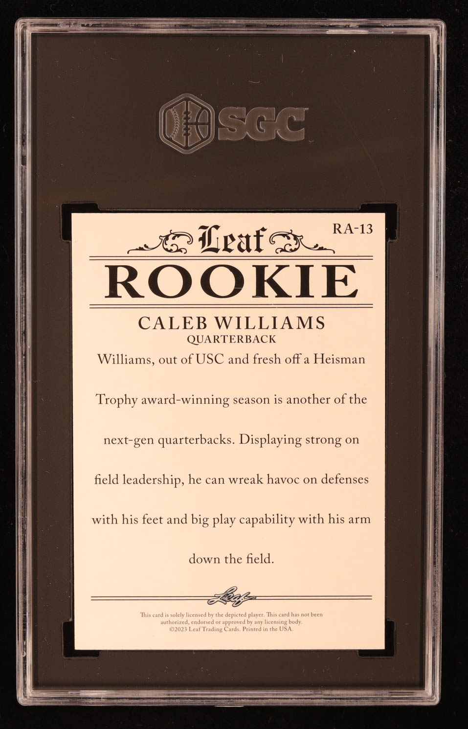 Caleb Williams 2023 Leaf Rookie Achievement Gold #RA13 RC #/25 (SGC 9.5) at PristineAuction.com Caleb Williams 2023 Leaf Rookie Achievement Gold #RA13 RC #/25 (SGC 9.5) at PristineAuction.com