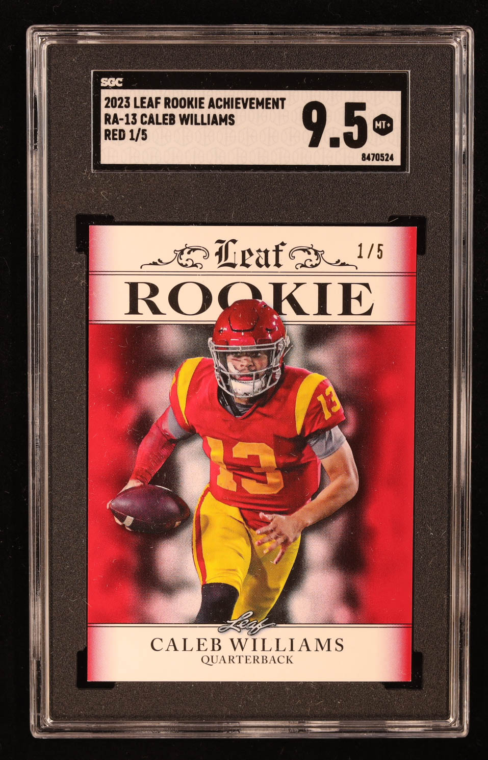 Caleb Williams 2023 Leaf Rookie Achievement Red #RA13 RC #/5 (SGC 9.5) at PristineAuction.com Caleb Williams 2023 Leaf Rookie Achievement Red #RA13 RC #/5 (SGC 9.5) at PristineAuction.com