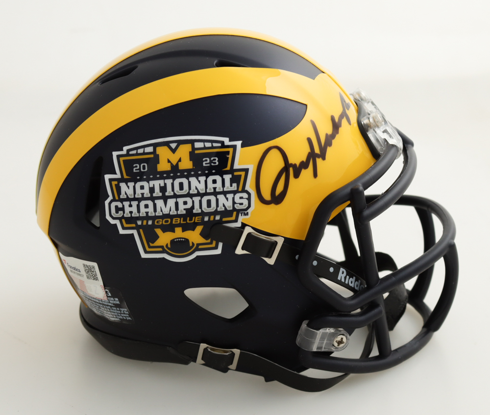 Jim Harbaugh Signed Michigan Wolverines 2023 National Champions Speed Mini Helmet (Fanatics) at PristineAuction.com Jim Harbaugh Signed Michigan Wolverines 2023 National Champions Speed Mini Helmet (Fanatics) at PristineAuction.com