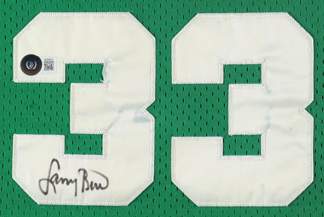 Larry Bird Signed Celtics Vintage Adidas Jersey Custom Framed Display with Pair of Team Logo Patches & Metal Emblem (Beckett) at PristineAuction.com Larry Bird Signed Celtics Vintage Adidas Jersey Custom Framed Display with Pair of Team Logo Patches & Metal Emblem (Beckett) at PristineAuction.com
