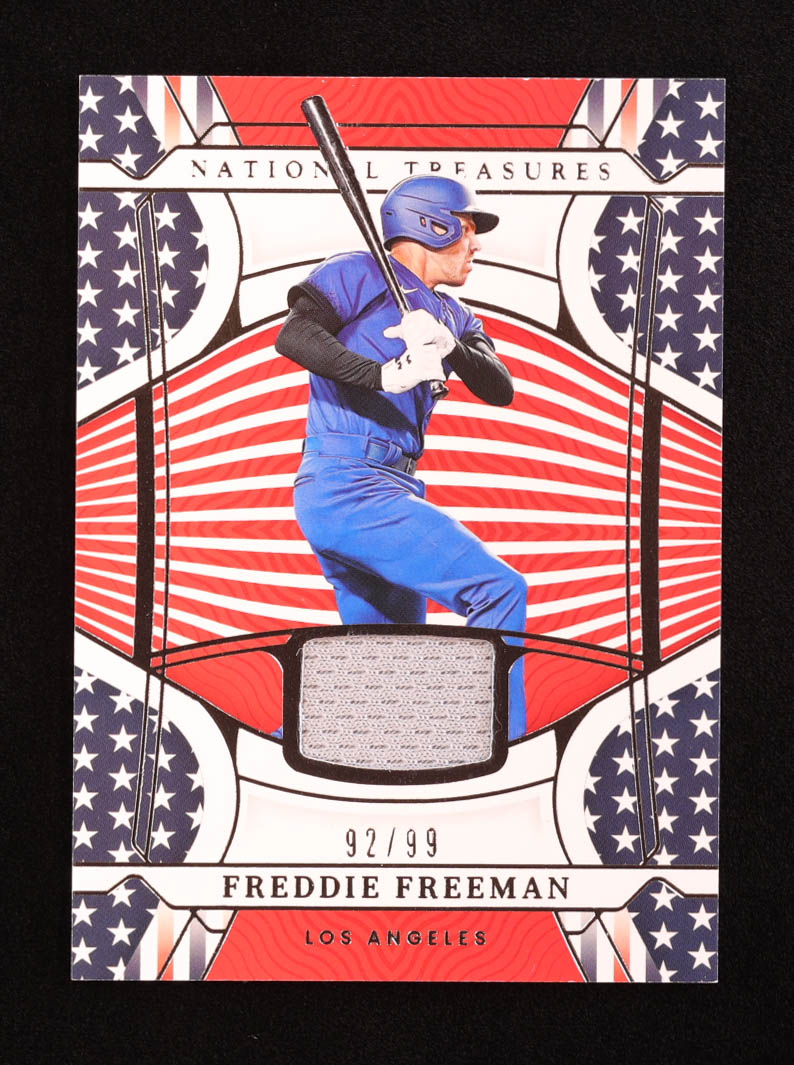 Freddie Freeman 2022 Panini National Treasures Red White and Blue Materials #11 #92/99 at PristineAuction.com Freddie Freeman 2022 Panini National Treasures Red White and Blue Materials #11 #92/99 at PristineAuction.com
