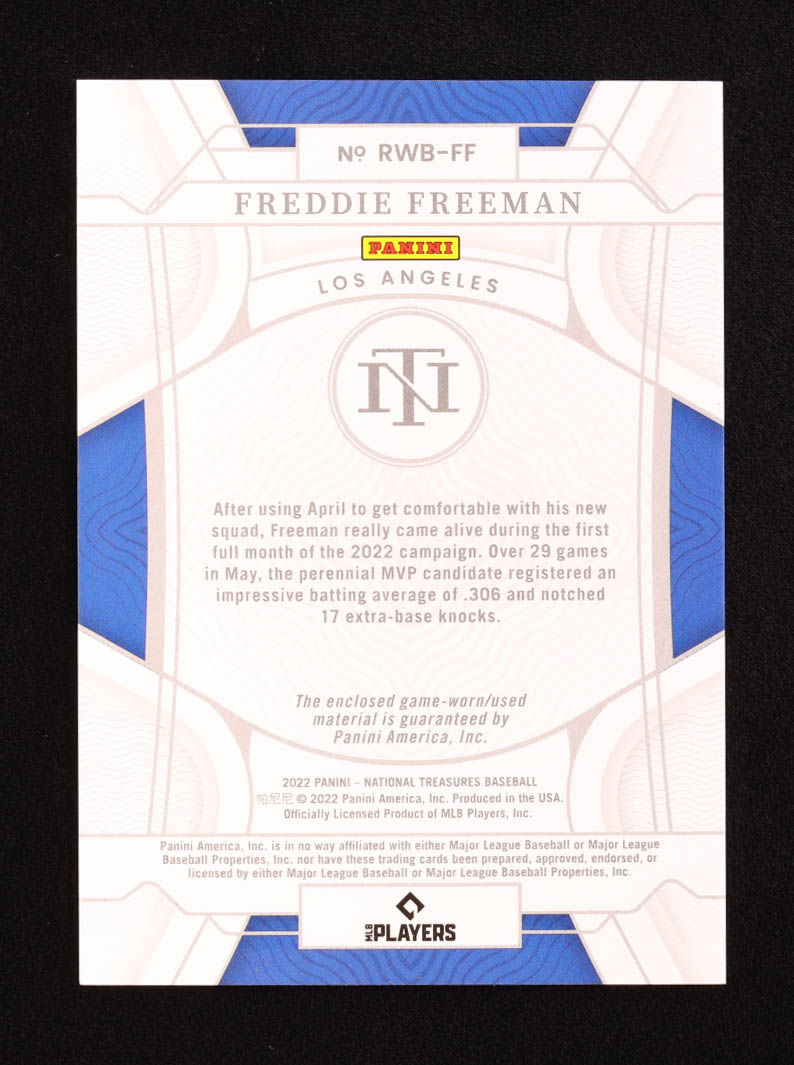 Freddie Freeman 2022 Panini National Treasures Red White and Blue Materials #11 #92/99 at PristineAuction.com Freddie Freeman 2022 Panini National Treasures Red White and Blue Materials #11 #92/99 at PristineAuction.com
