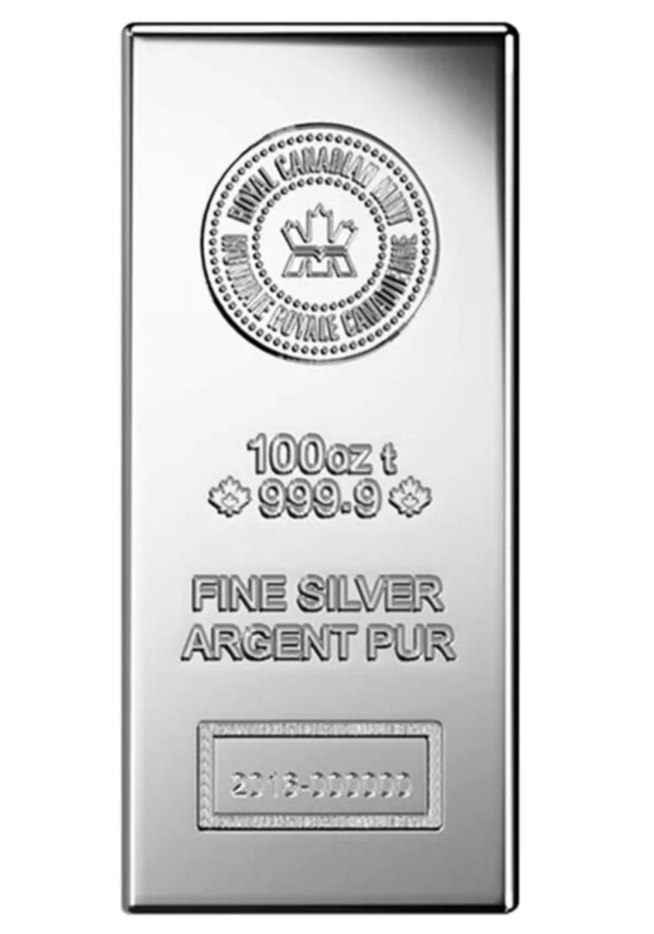 Royal Canadian Mint 100 Oz 999.9 Fine Silver Bullion Bar at PristineAuction.com Royal Canadian Mint 100 Oz 999.9 Fine Silver Bullion Bar at PristineAuction.com