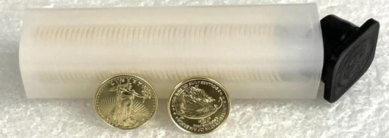 Tube of (50) 1/10 oz Gold American Eagle $5 Coins at PristineAuction.com Tube of (50) 1/10 oz Gold American Eagle $5 Coins at PristineAuction.com