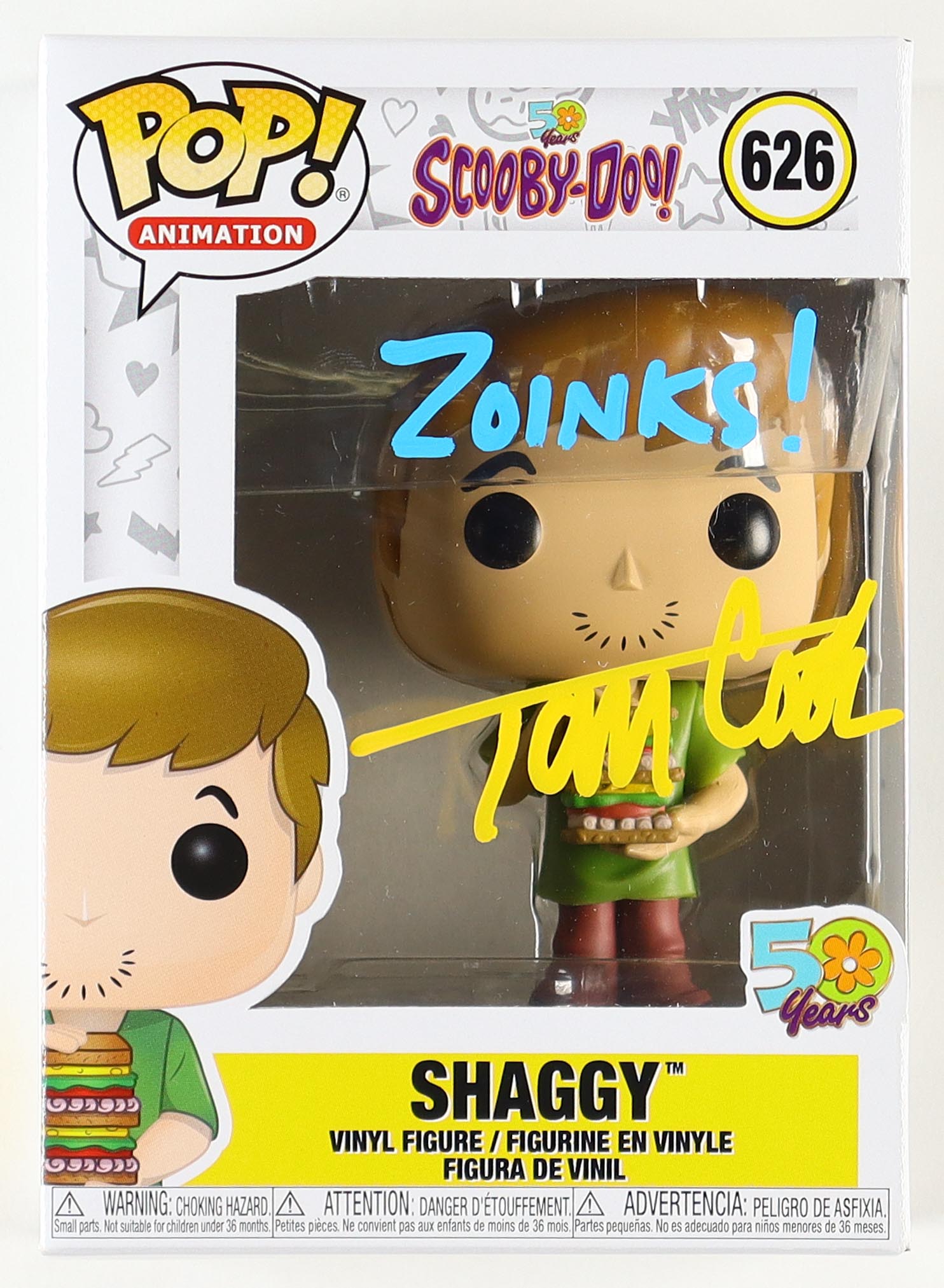 Tom Cook Signed "Scooby Doo" #626 Shaggy Funko Pop! Vinyl Figure Inscribed "Zoinks!" (JSA) at PristineAuction.com Tom Cook Signed "Scooby Doo" #626 Shaggy Funko Pop! Vinyl Figure Inscribed "Zoinks!" (JSA) at PristineAuction.com