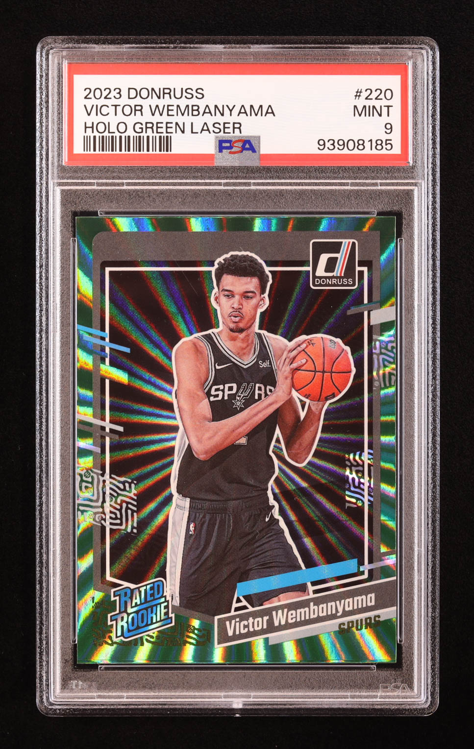 Victor Wembanyama 2023-24 Donruss Holo Green Laser #220 RC (PSA 9) at PristineAuction.com Victor Wembanyama 2023-24 Donruss Holo Green Laser #220 RC (PSA 9) at PristineAuction.com