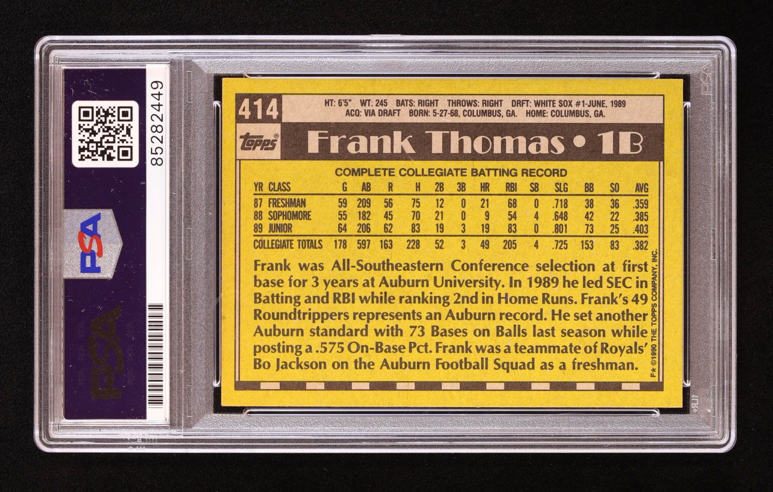 Frank Thomas Signed 1990 Topps #414B RC (PSA | Auto 10) at PristineAuction.com Frank Thomas Signed 1990 Topps #414B RC (PSA | Auto 10) at PristineAuction.com