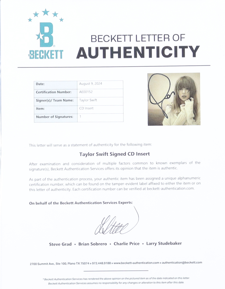 Taylor Swift Signed Custom Framed "The Tortured Poets Department" CD Album Insert Display With Disc (Beckett) at PristineAuction.com Taylor Swift Signed Custom Framed "The Tortured Poets Department" CD Album Insert Display With Disc (Beckett) at PristineAuction.com