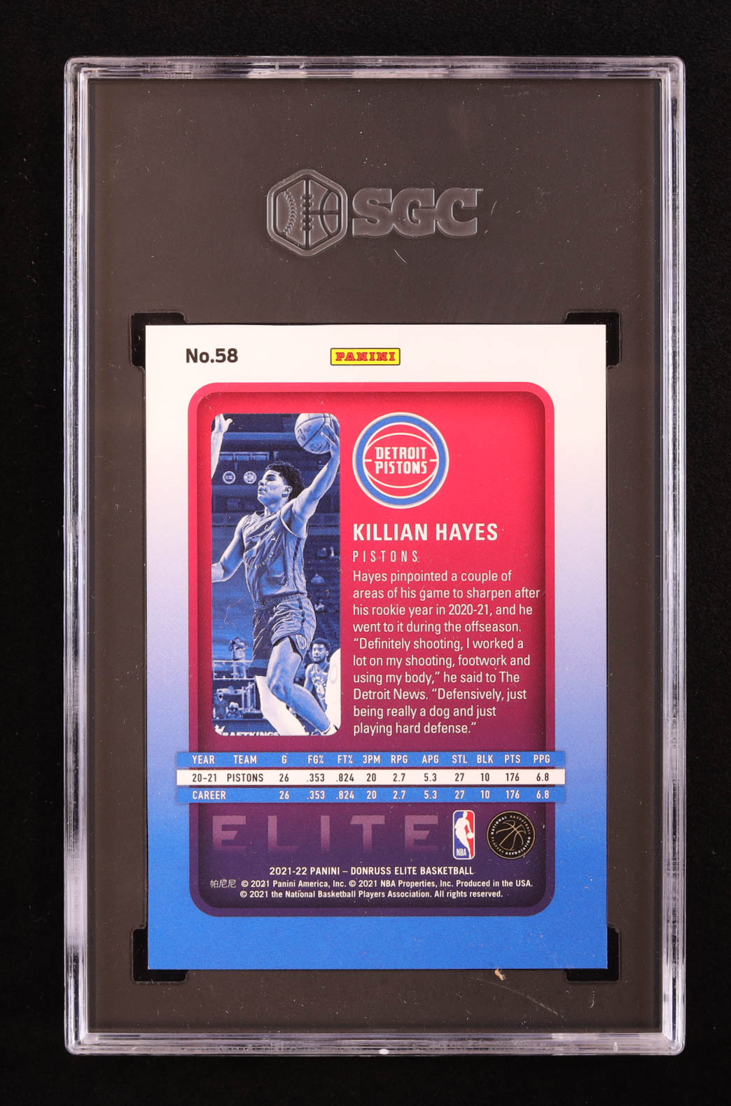 Killian Hayes 2021-22 Elite Blue #58 #71/99 (SGC 9) at PristineAuction.com Killian Hayes 2021-22 Elite Blue #58 #71/99 (SGC 9) at PristineAuction.com